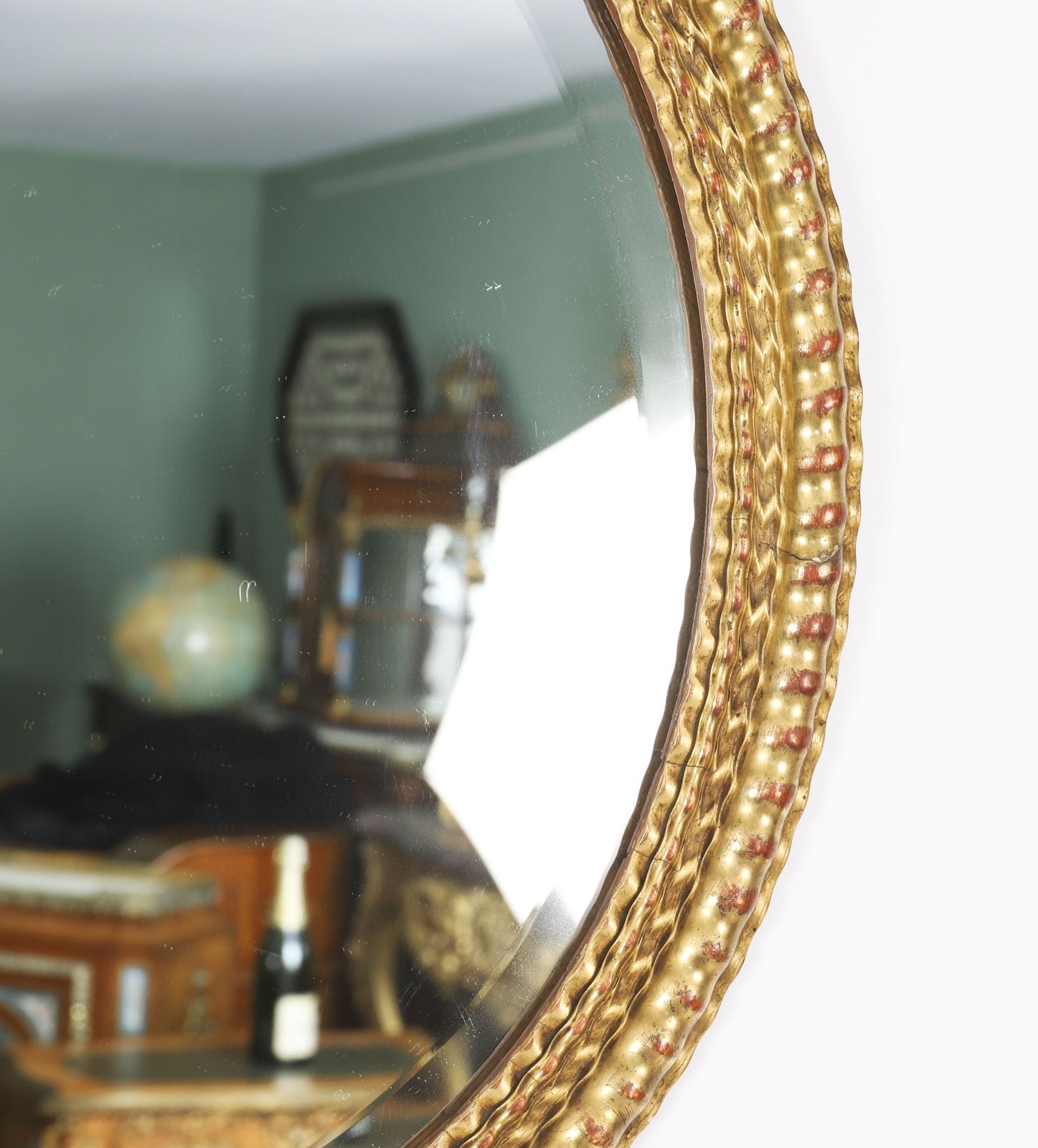 Pair French Rococo Oval Giltwood Mirrors 19th Century  58x49cm photo for sale
