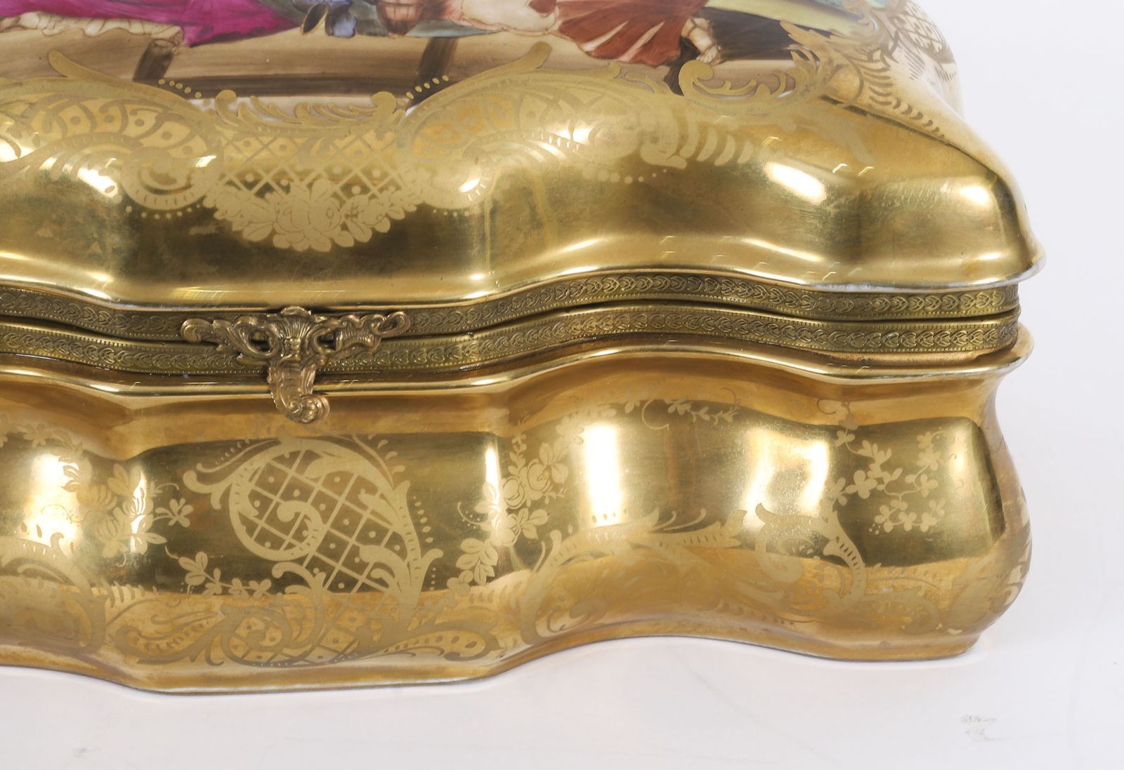 Antique Large French Sevres Golden Porcelain Casket 19th C photo vintage