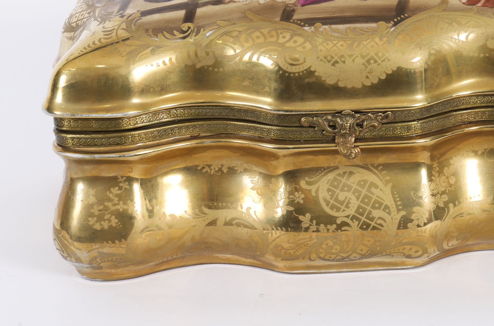 photo furniture Antique Large French Sevres Golden Porcelain Casket 19th C