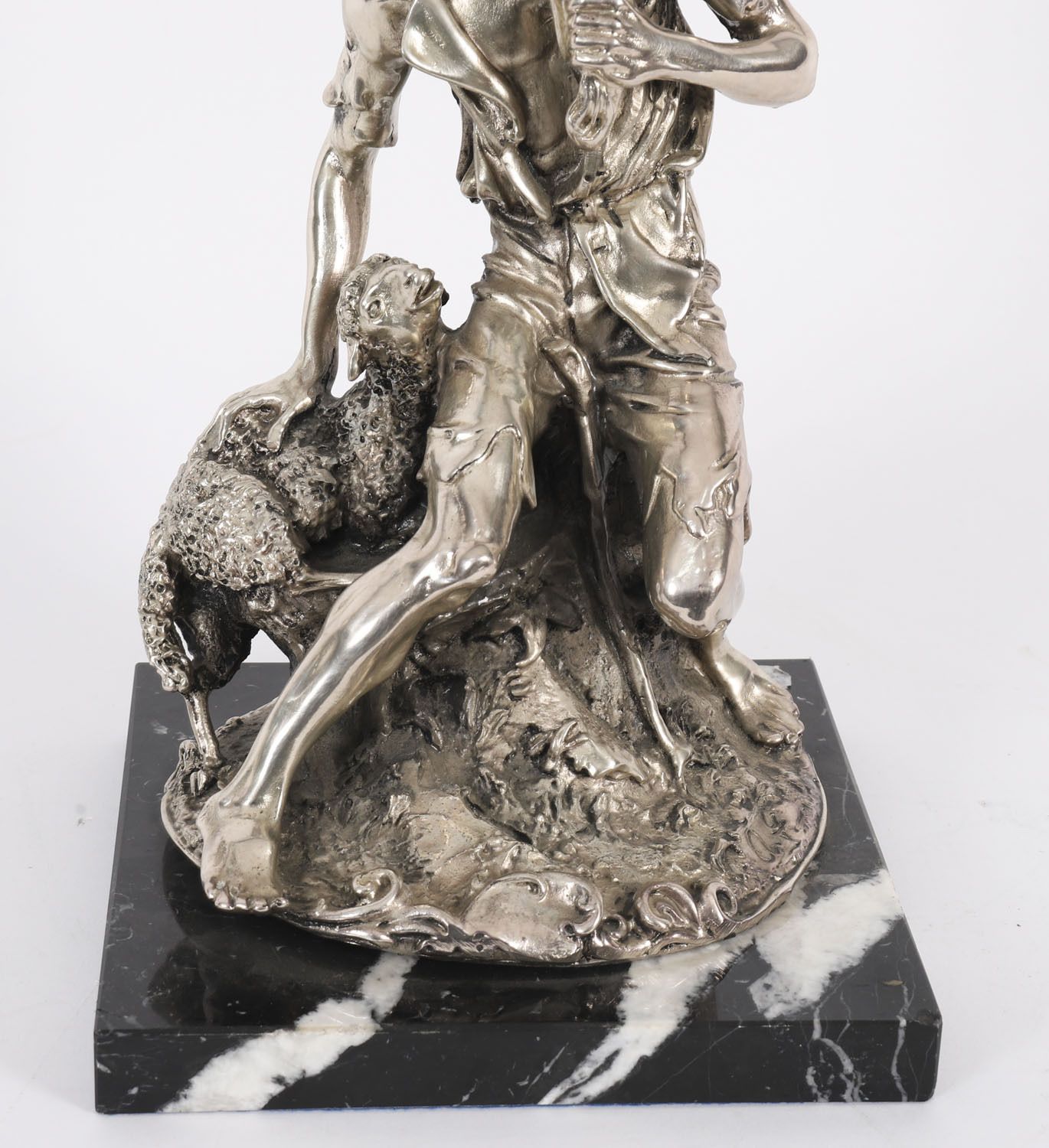 Antique Italian Silvered Bronze Sculpture Shepherd And Lamb 19th C photo 875.0