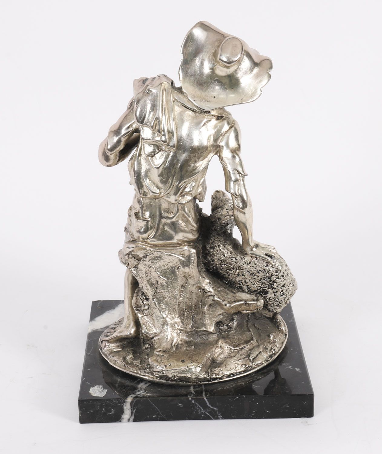 Antique Italian Silvered Bronze Sculpture Shepherd And Lamb 19th C photo vinterior