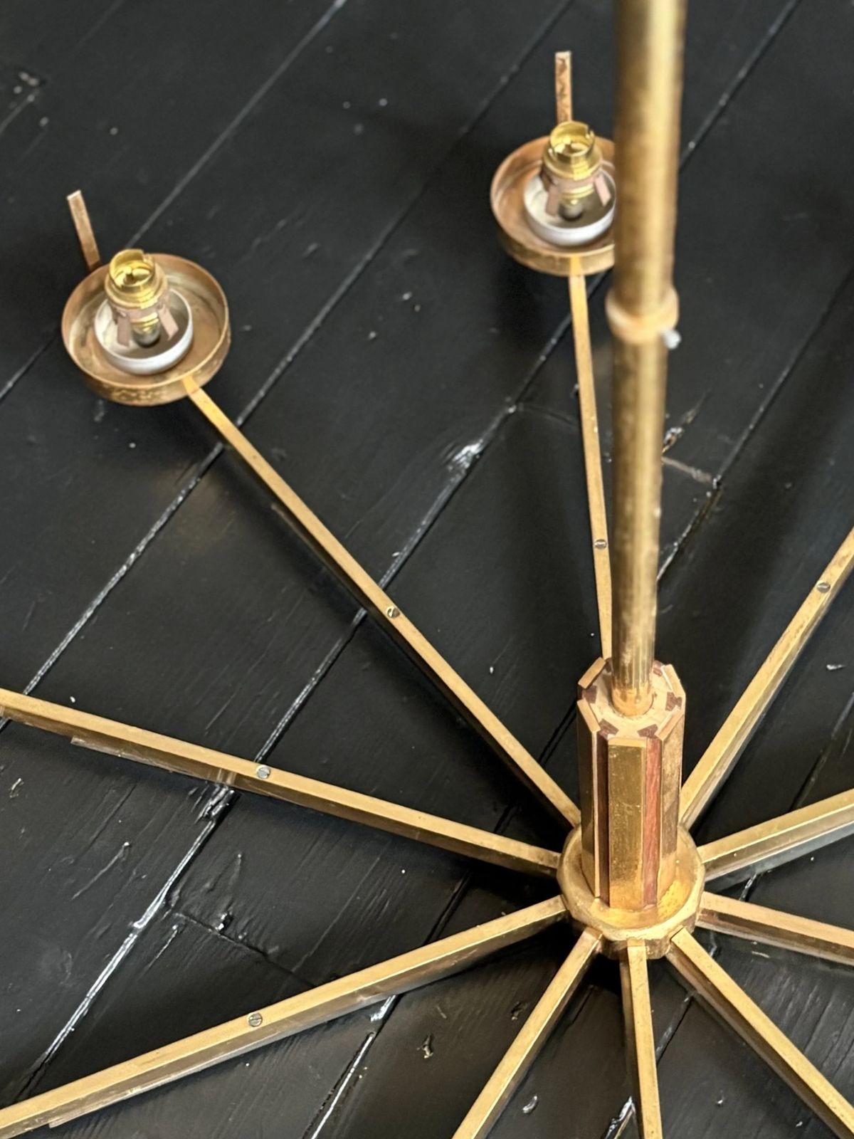 photo buy Beautifully Patinaed Ten Arm Stilnovo Chandelier, Italy Circa 1963