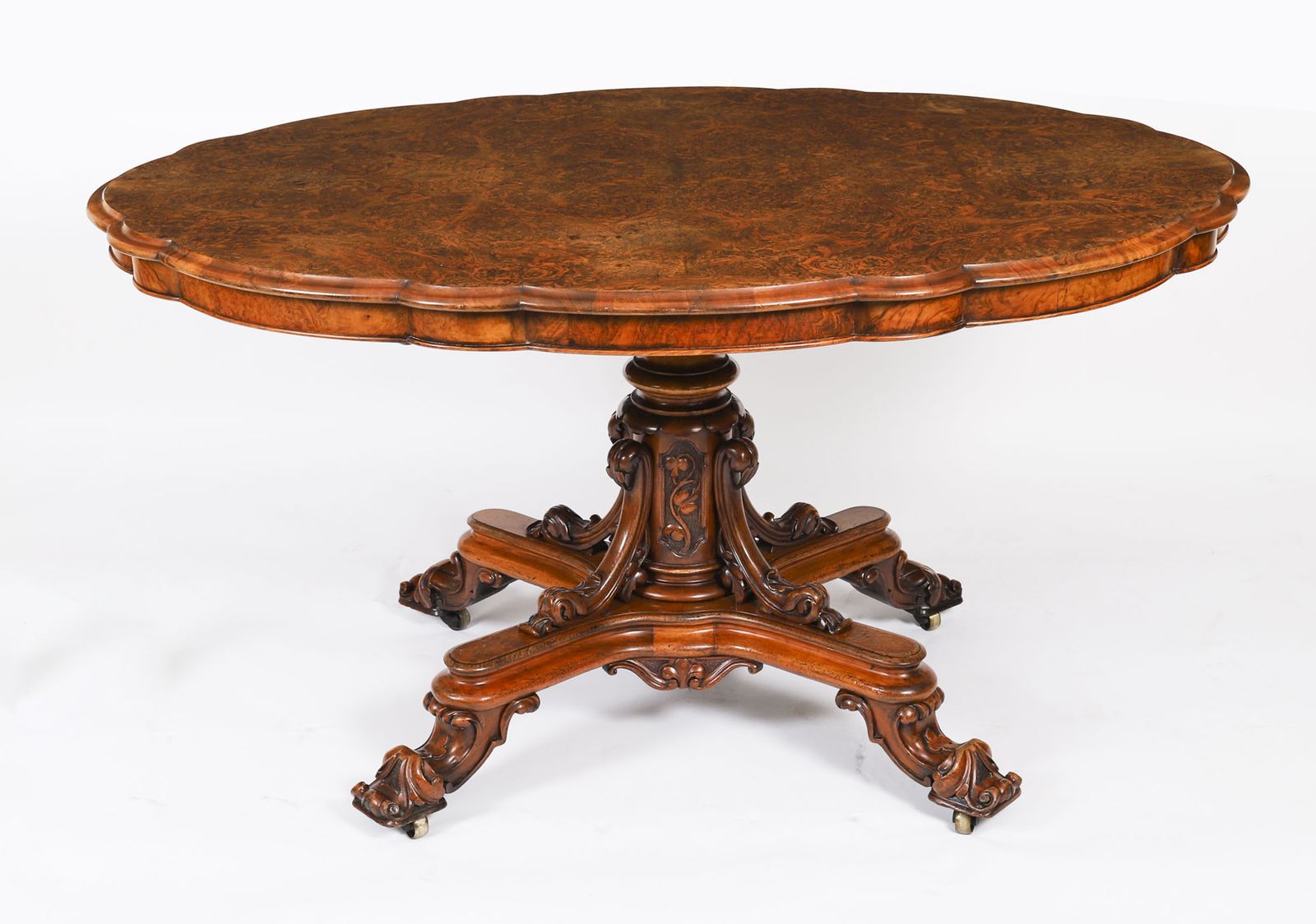 Antique Burr Walnut Oval Tilt Top Loo Dining Table Circa 1860 19th Century photo furniture