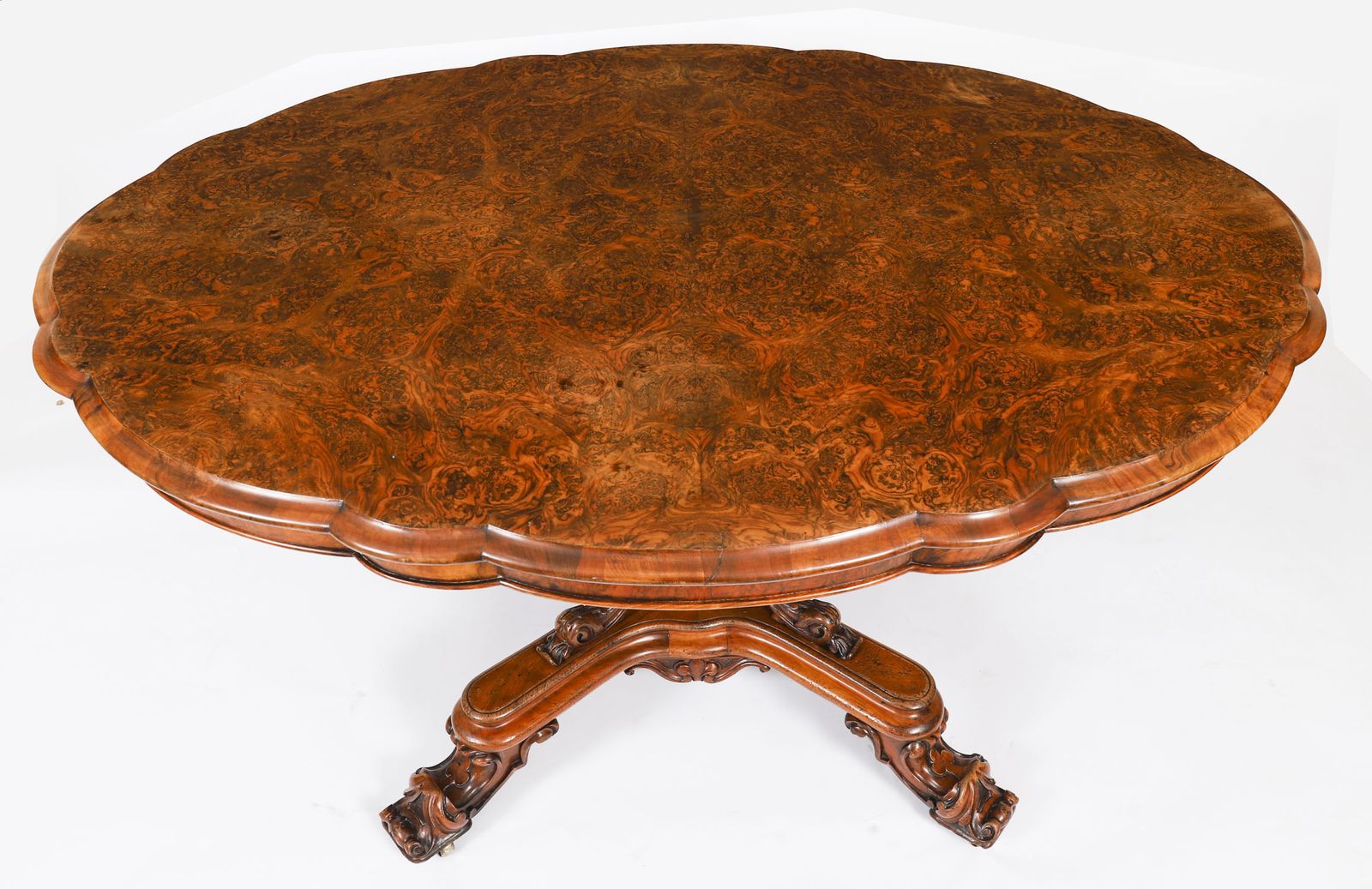 Antique Burr Walnut Oval Tilt Top Loo Dining Table Circa 1860 19th Century photo for sale