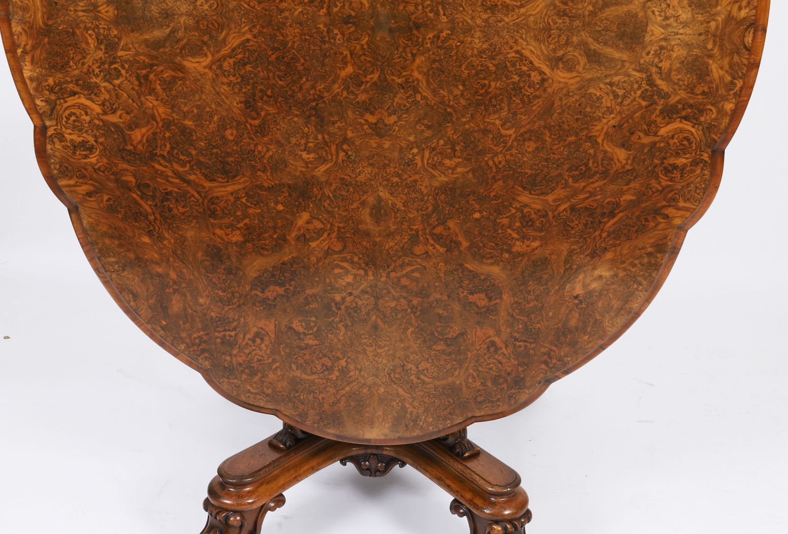 photo for sale Antique Burr Walnut Oval Tilt Top Loo Dining Table Circa 1860 19th Century