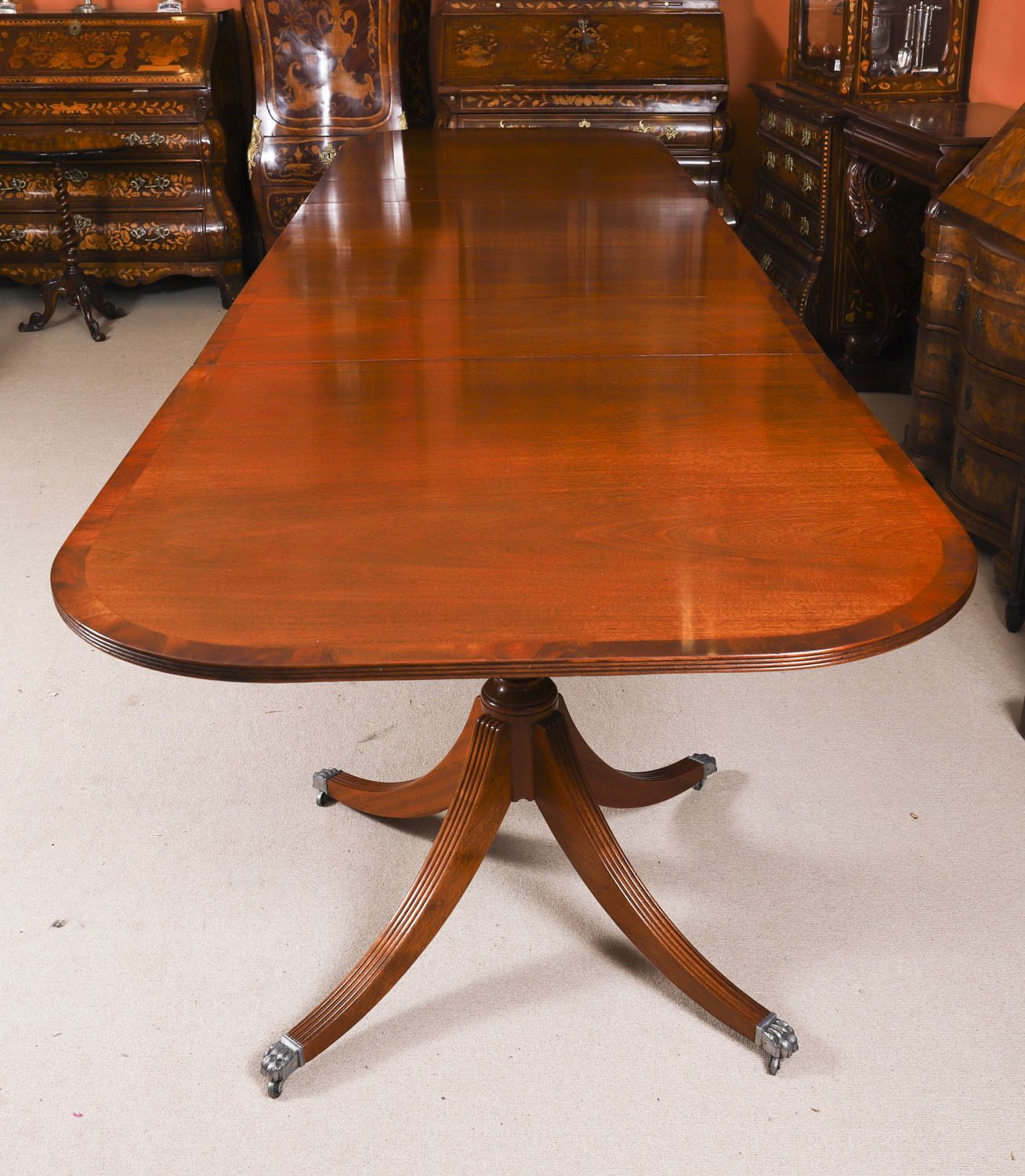13ft  Regency Revival Triple Pillar Dining Table  Mid 20th C photo furniture