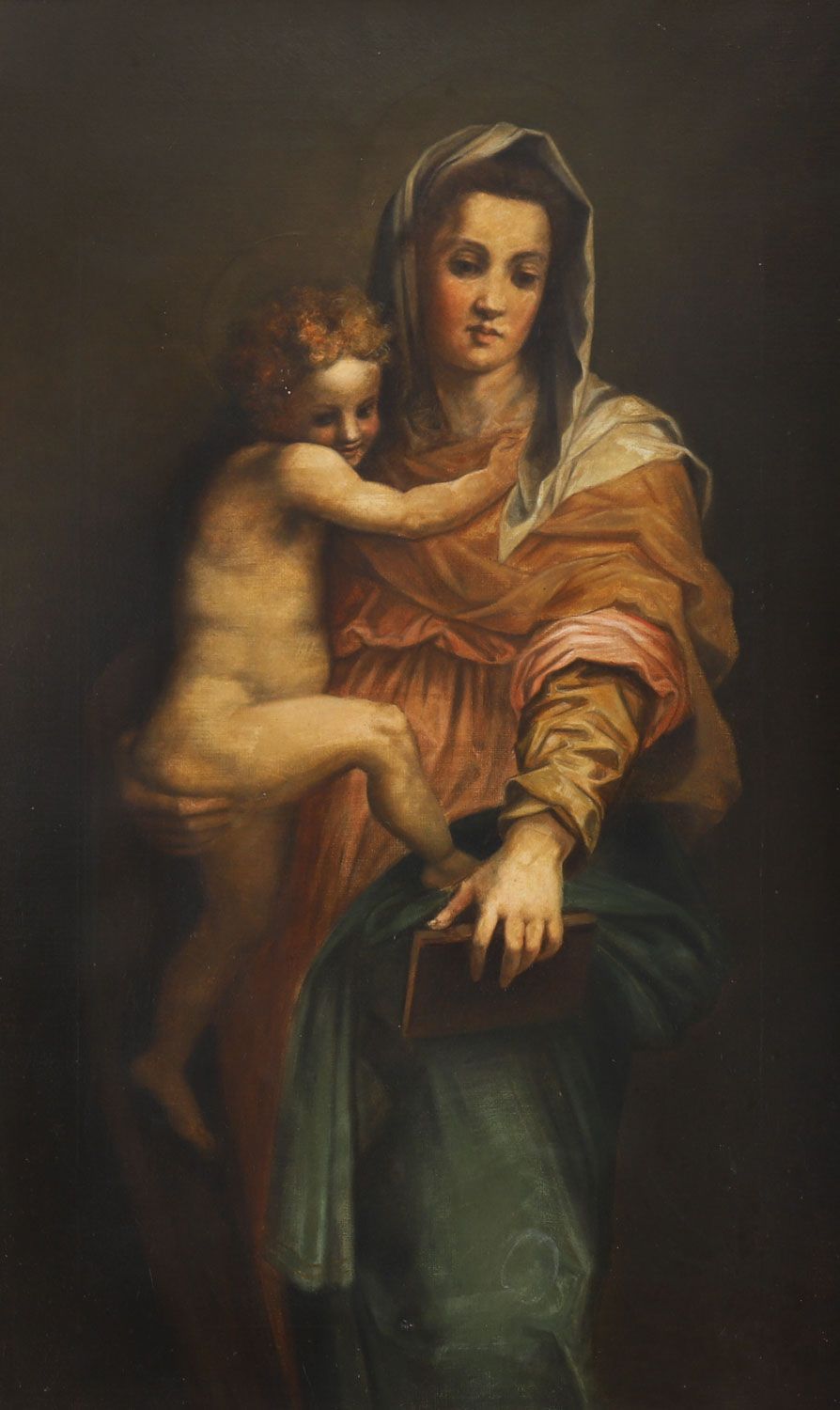 Antique Painting Madonna  & Child Follower Of Raphael 19th Century photo furniture