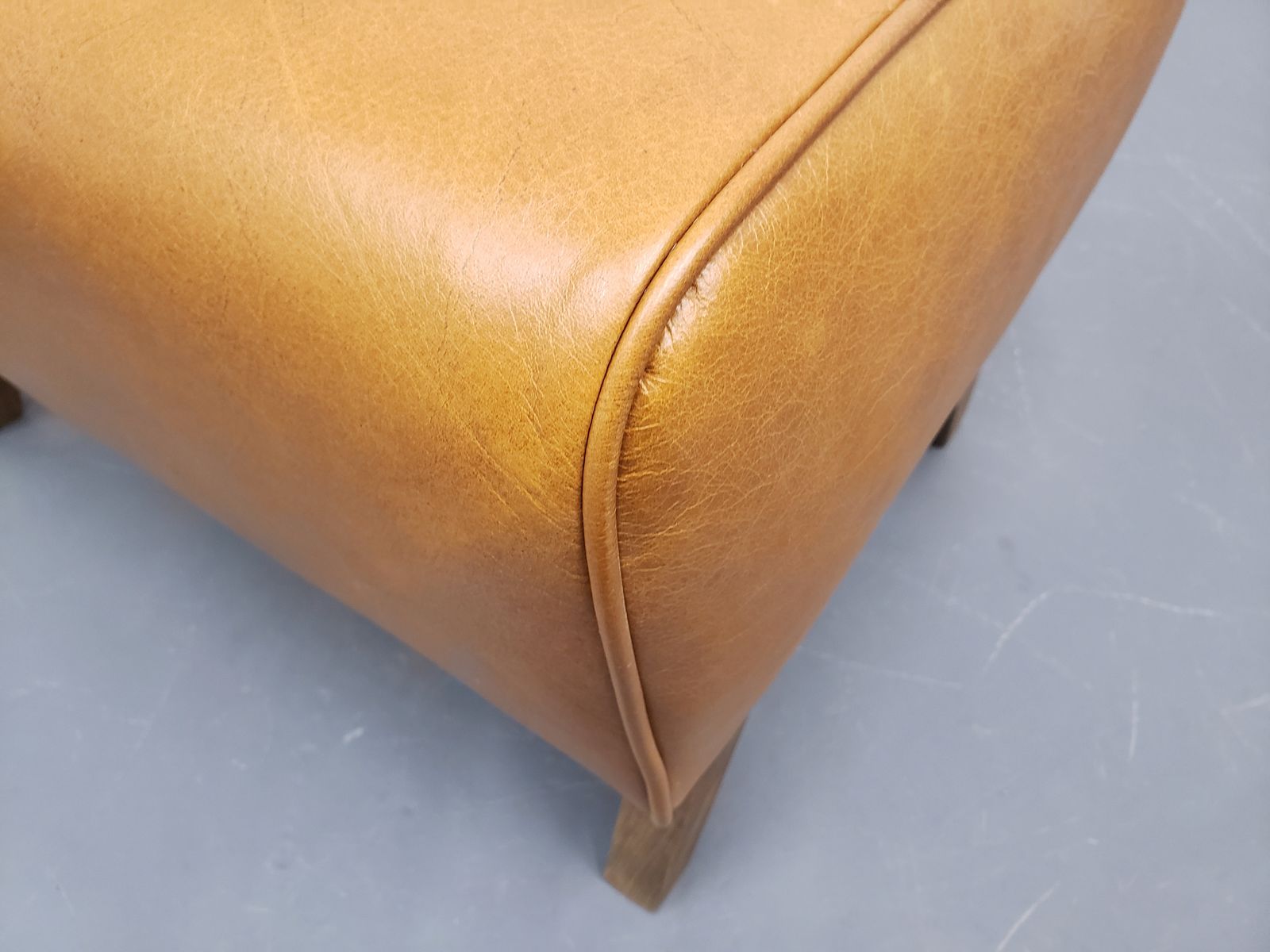 Livian Ottoman In Premium Tan Leather photo for sale