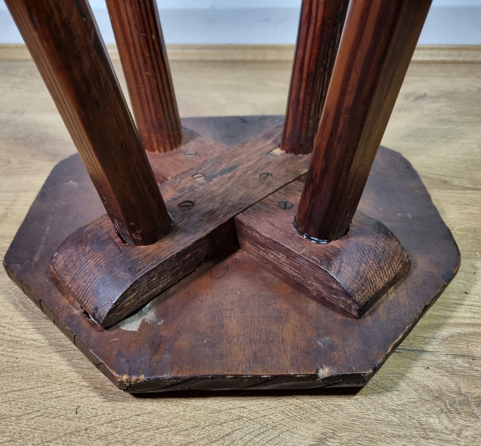 Furniture Vintage Wooden Stool Stand Arts & Crafts Libertys Japanese Floral Carved Top photo