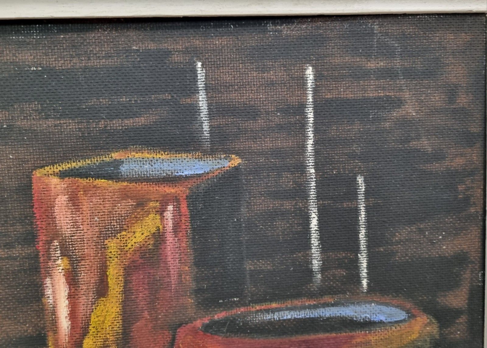 Vintage Framed Still Life Arcylic Painting On Board Bowl Pots Signed Mid Century photo Art