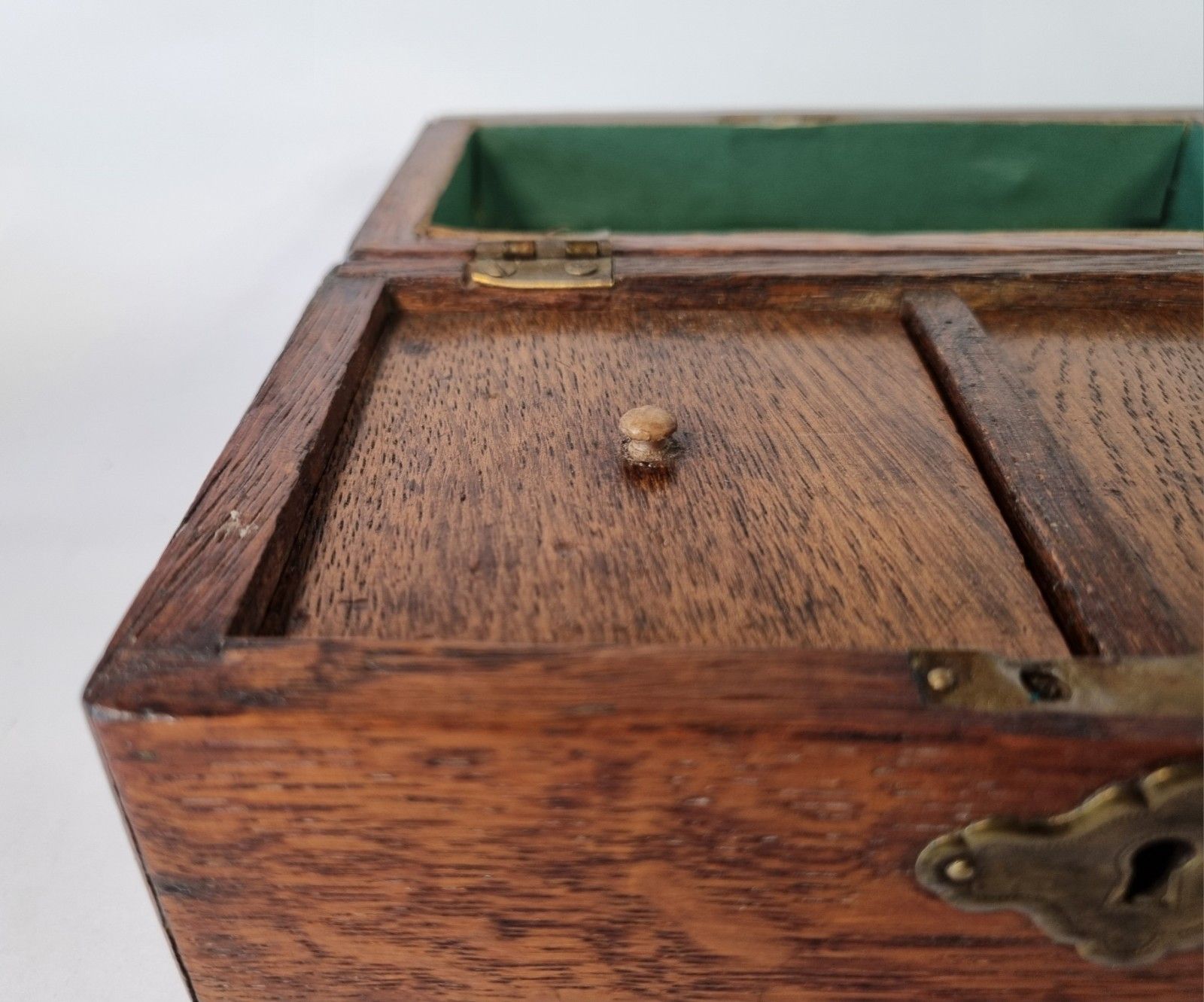 photo furniture Small Antique Tea Caddy Wooden With Brass Mounts Domed Top Two Compartments