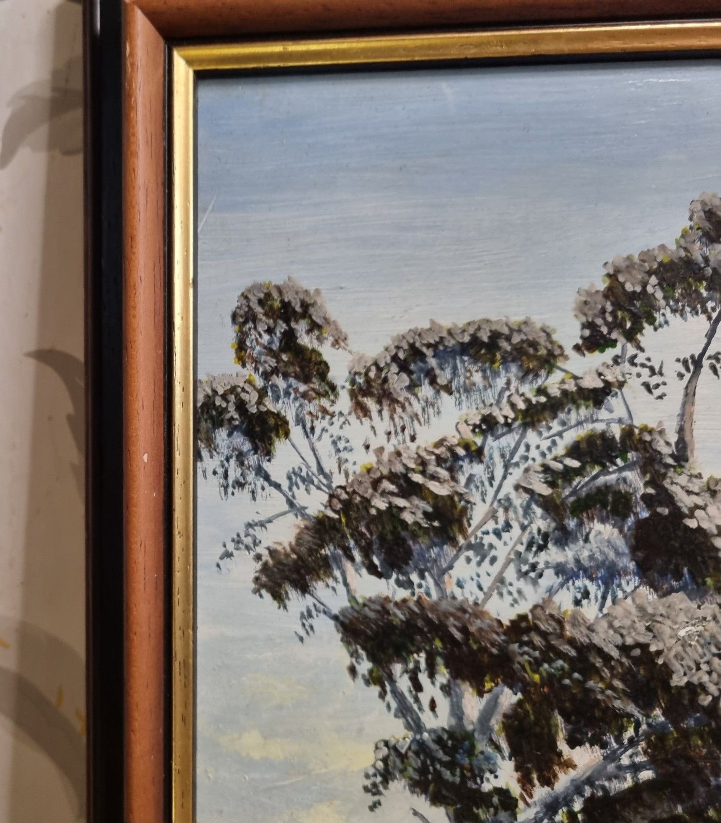 photo furniture Framed Painting Oil On Board Landscape Trees On Hilltop Unsigned 41 X 54 Cm