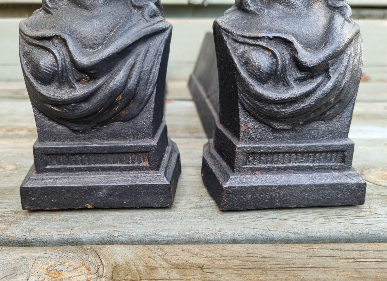 Vintage Pair Cast Iron French Figural Women Lady Bust Andirons Fire Dogs photo vintage