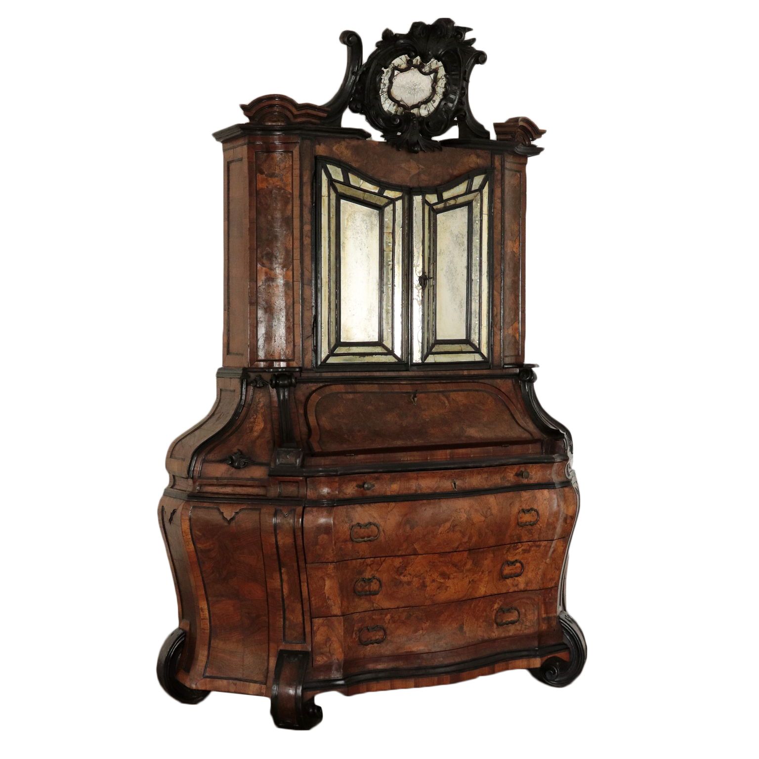 Antique Trumeau With Mirrors Walnut Slab Italy XX Century