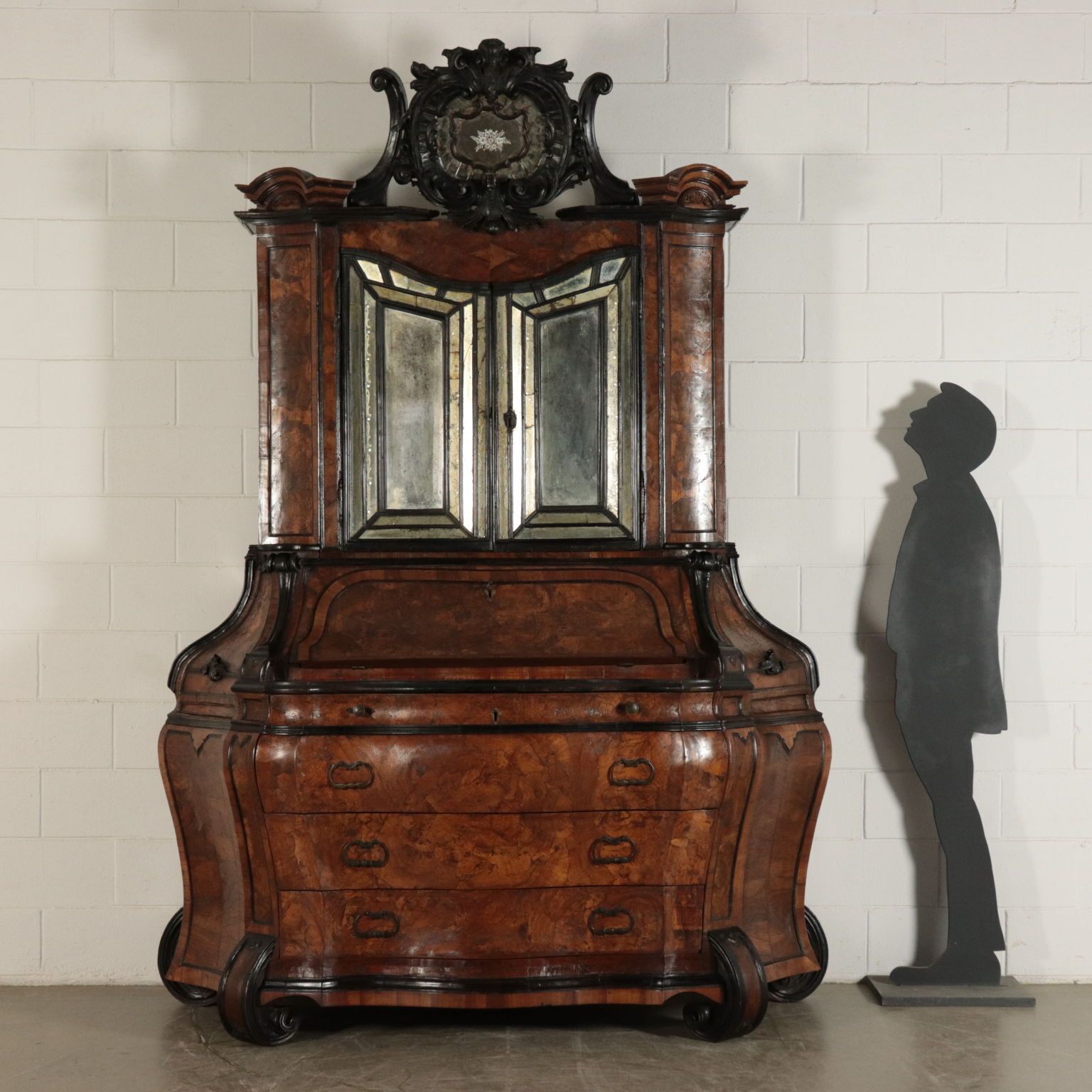 Antique Trumeau With Mirrors Walnut Slab Italy XX Century photo furniture