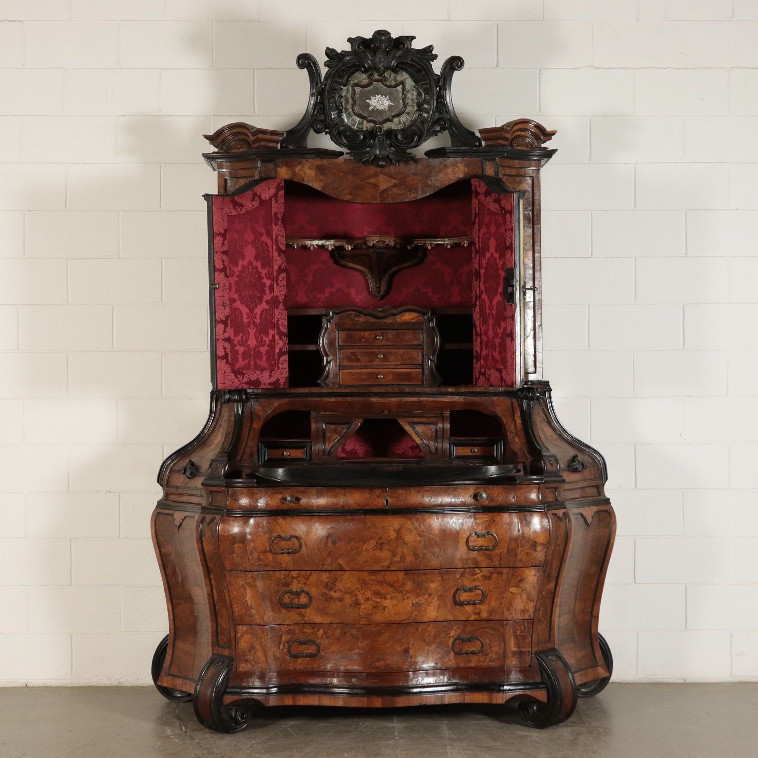 Antique Trumeau With Mirrors Walnut Slab Italy XX Century photo for sale
