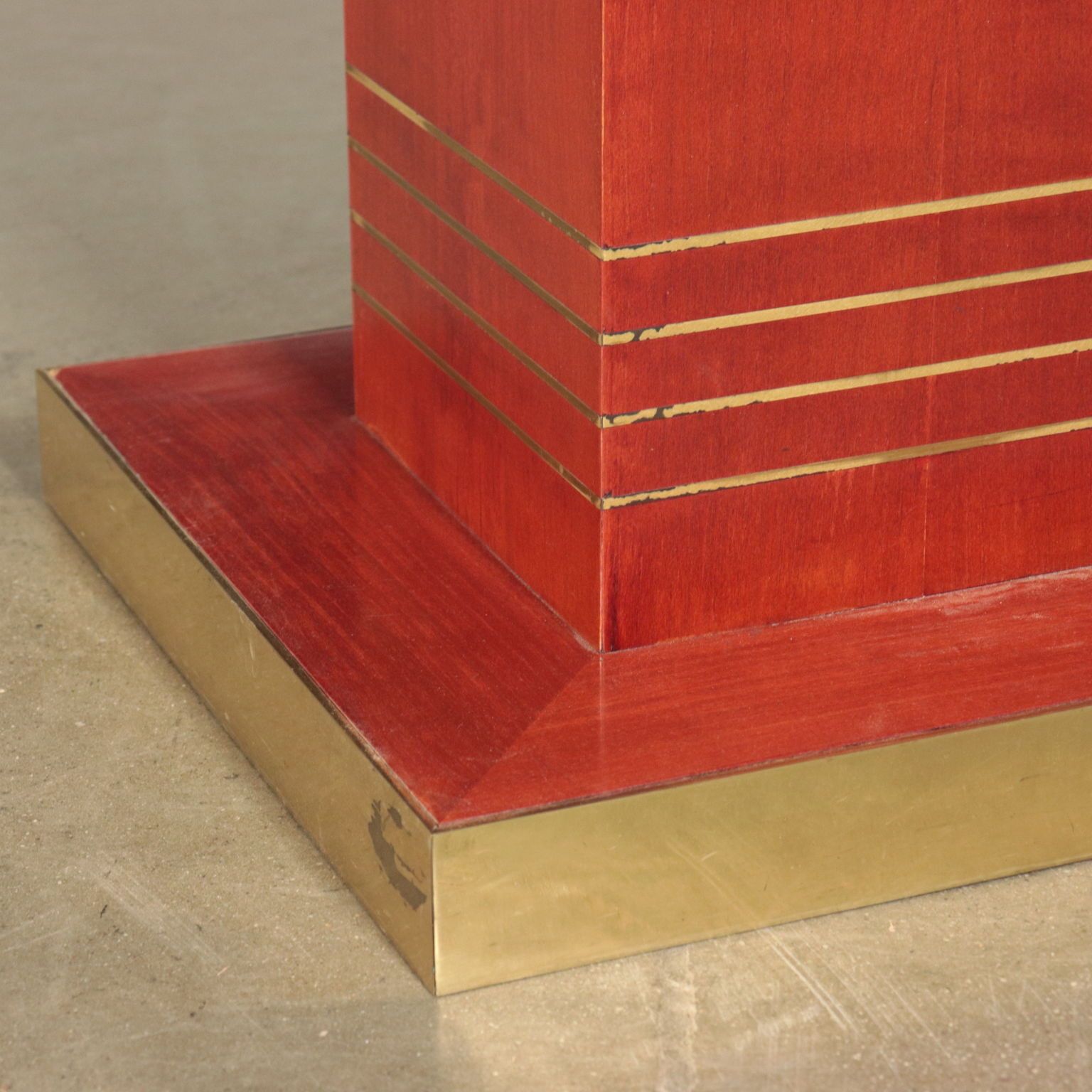 Vintage 1980s Table Stained Wood Brass Italy photo Furniture