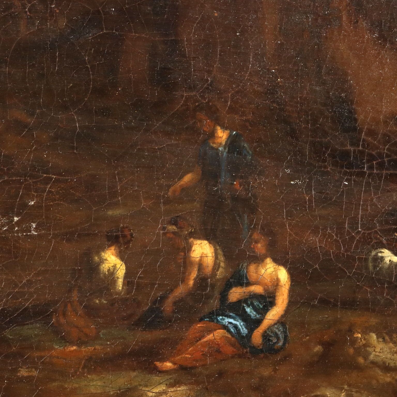 Antique Painting Landscape With Figures Oil On Canvas XVIII Century photo for sale