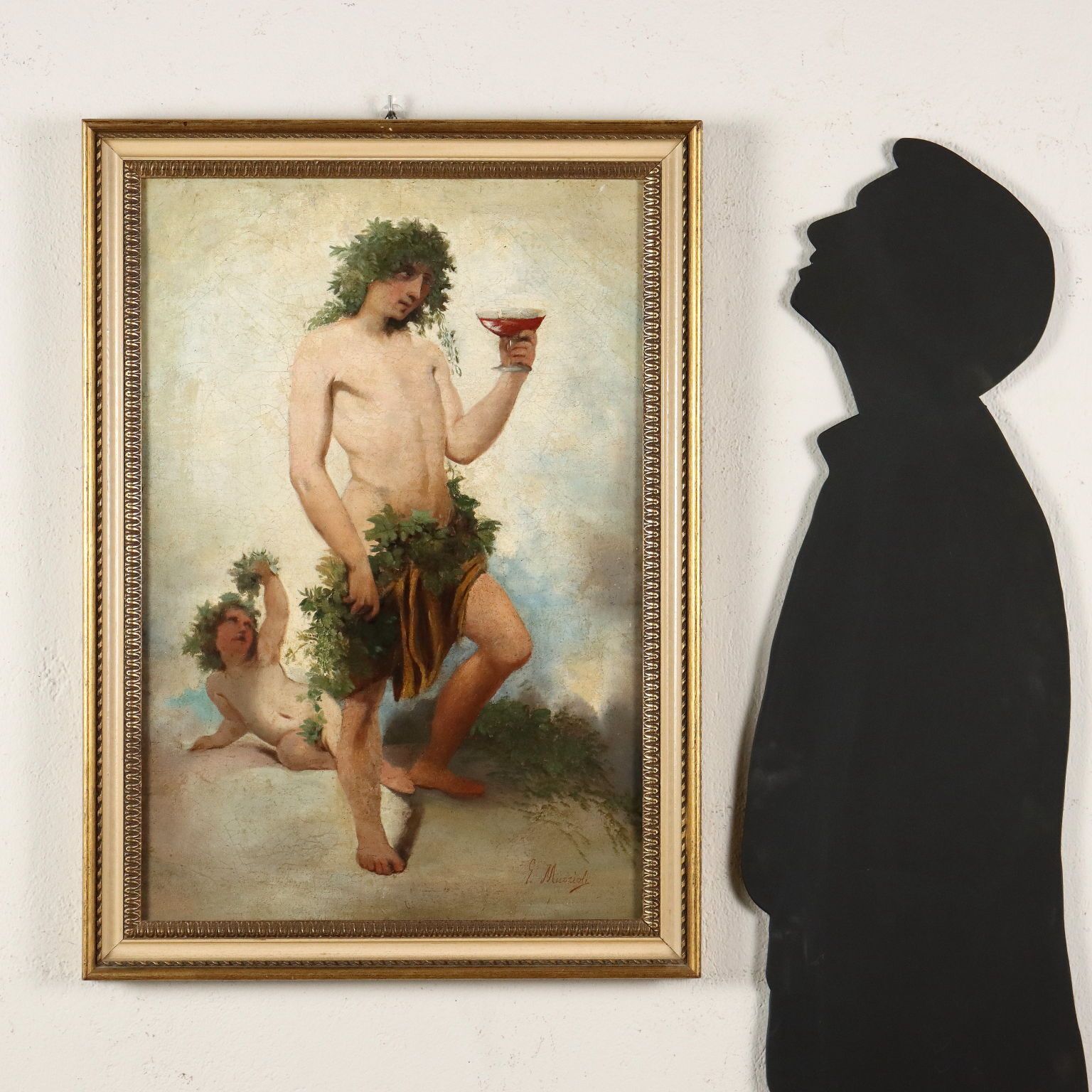 Ancient Painting G. Muzzioli '800 Portrait Drunk Baccus Oil On Canvas photo furniture