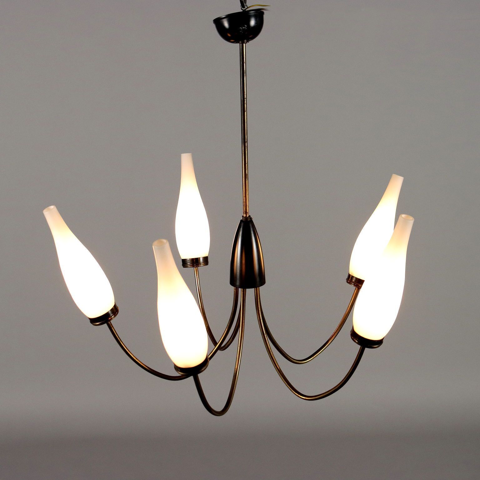 Vintage Lamp From The 50s 60s Aluminium Brass Opaline Glass