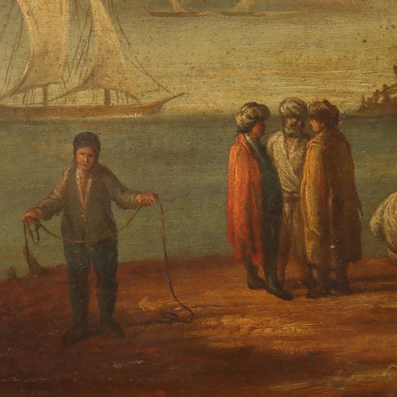Sea Landscape With Figures Oil On Canvas '700 Art Ancient Painting photo Art