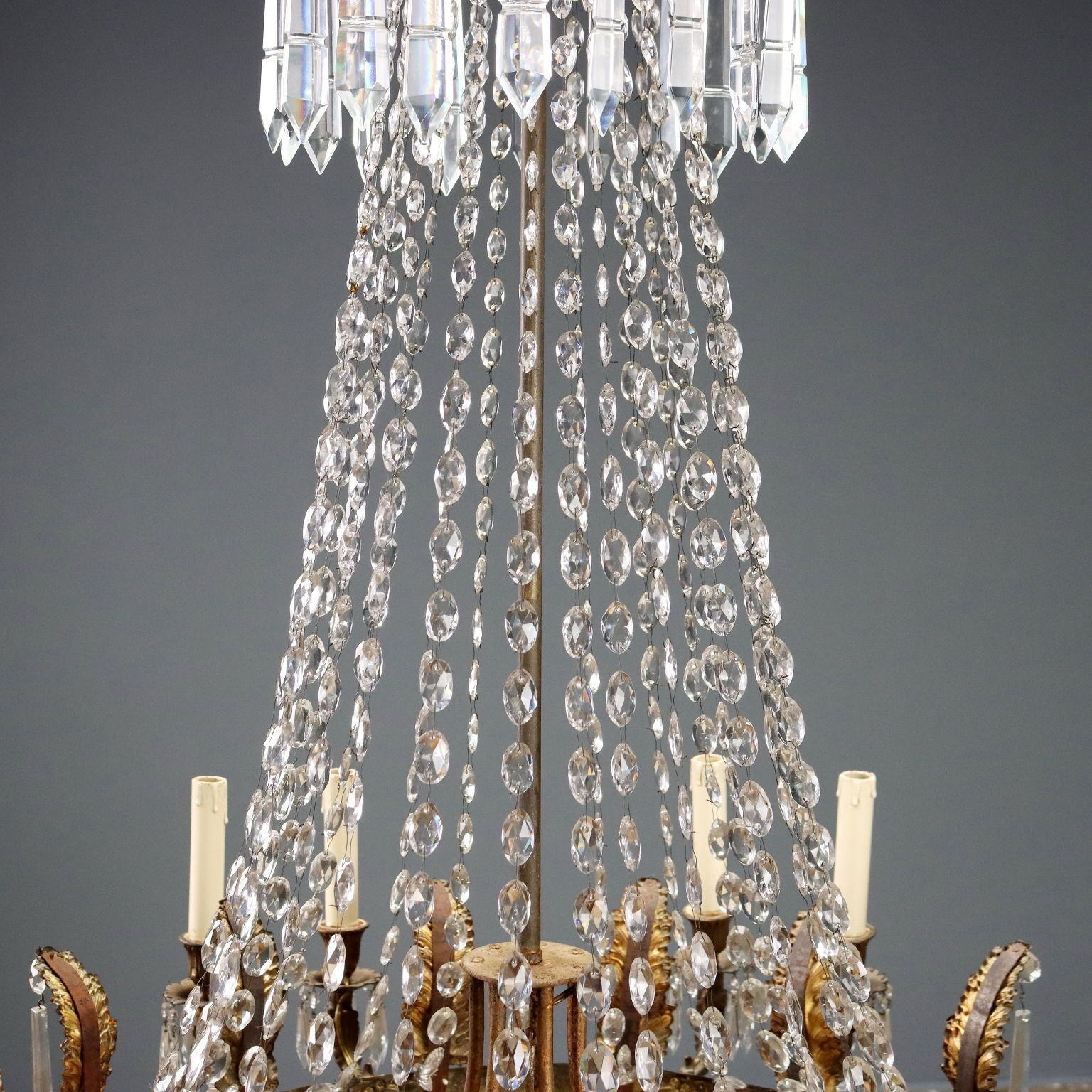 Antique Balloon Shaped Chandelier Gilded Metal Glass XIX Century photo buy