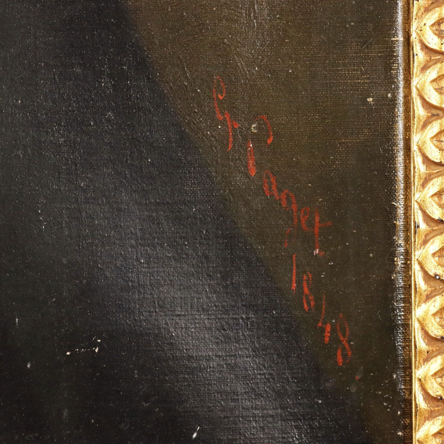 Antique Painting Signed Germain Paget Oil On Canvas France 1848 photo vintage