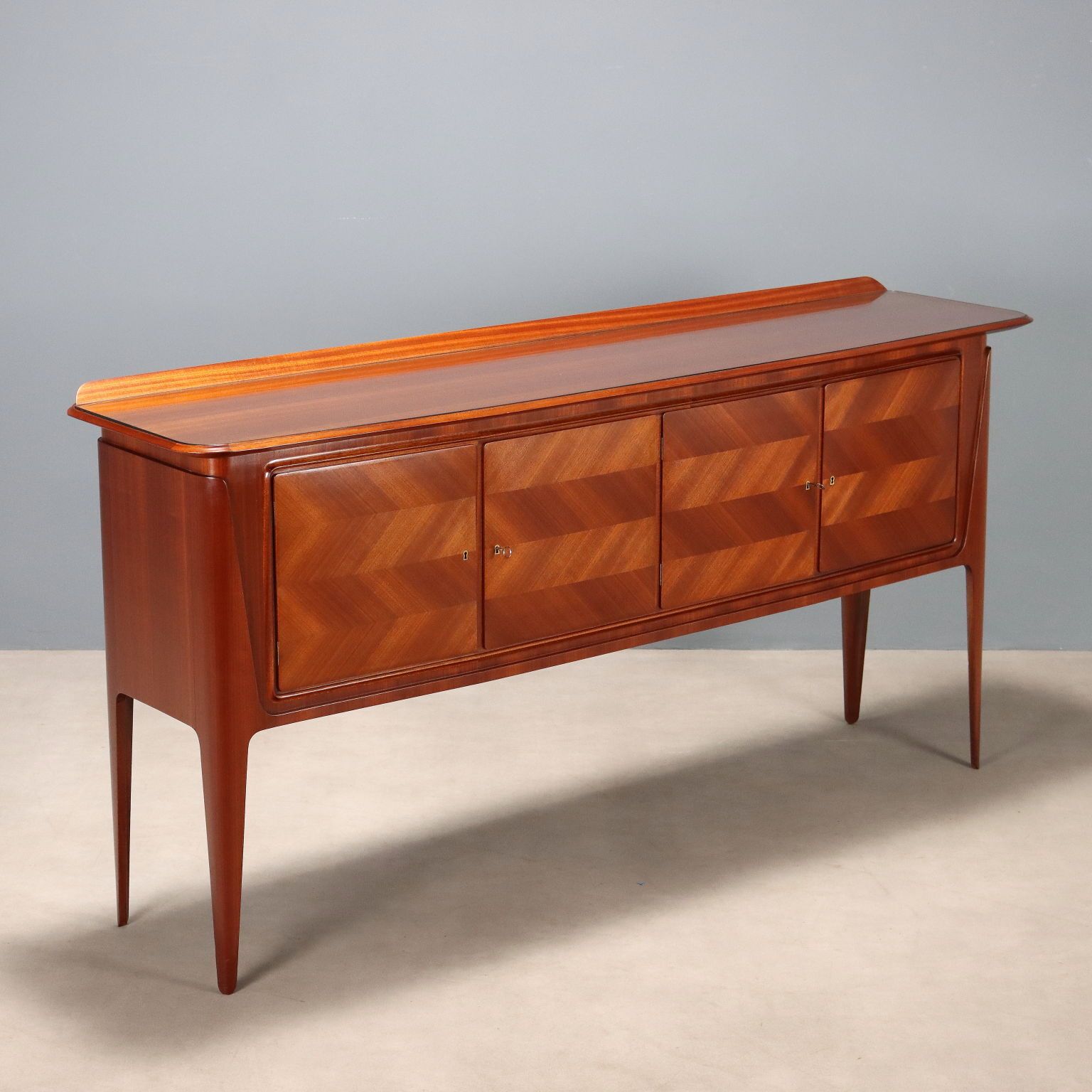 Vintage Cabinet Mahogany Veneer Glass Design Italy 1950s