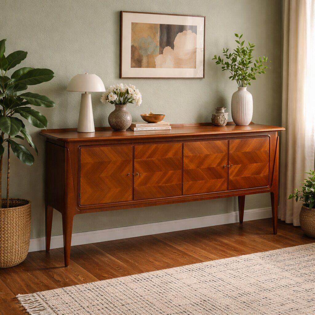Vintage Cabinet Mahogany Veneer Glass Design Italy 1950s photo furniture