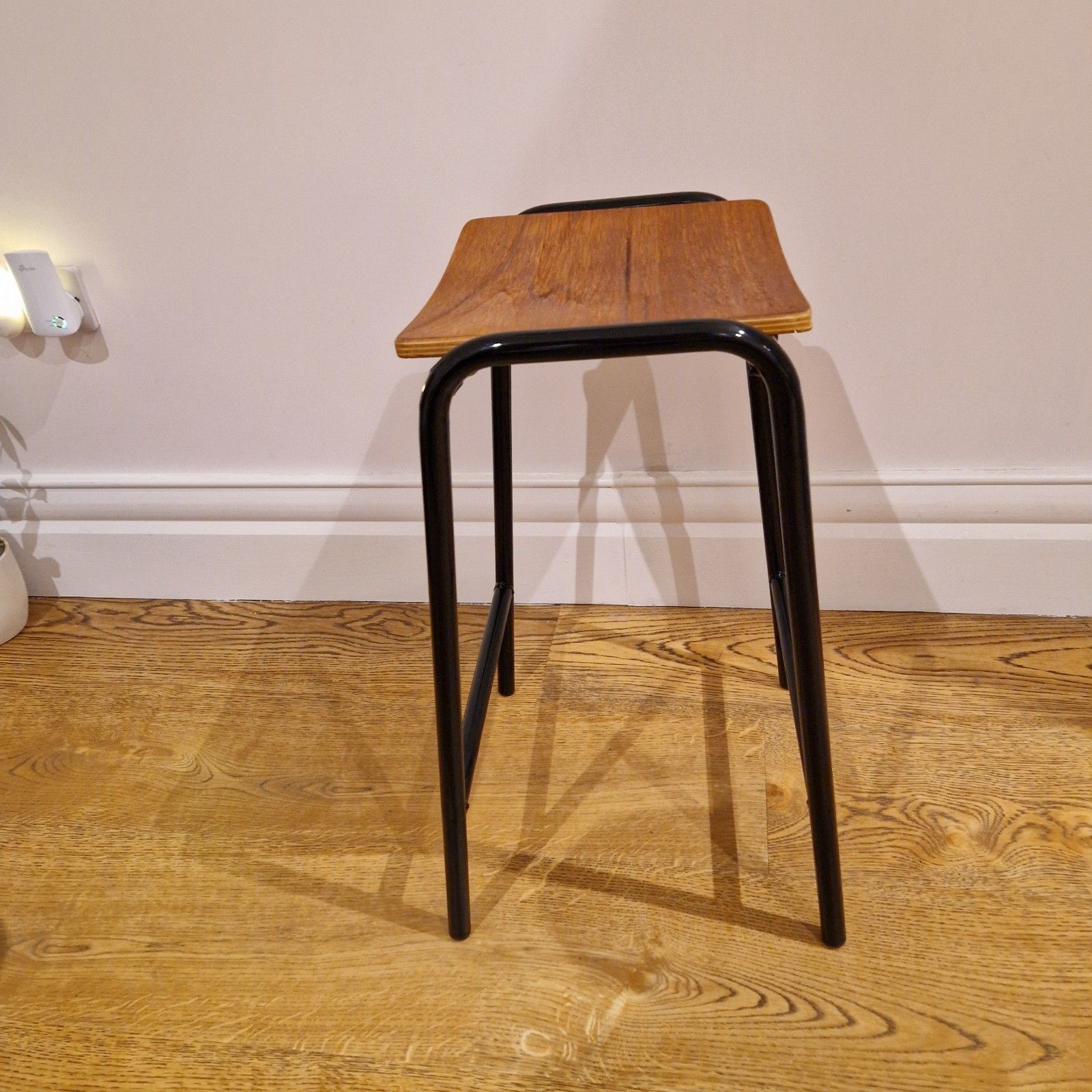 photo for sale Vintage Restored Classroom Stools, Set Of 2, Industrial Metal & Wood