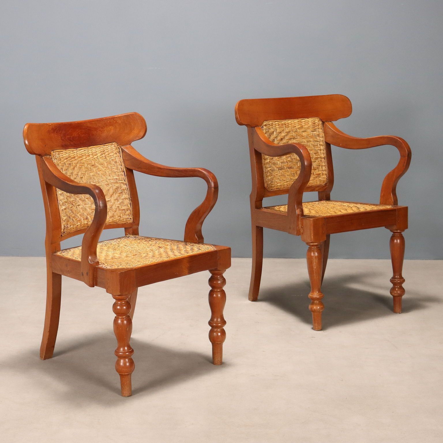 Antique Armchairs Teak Straw United Kingdom XIX Century
