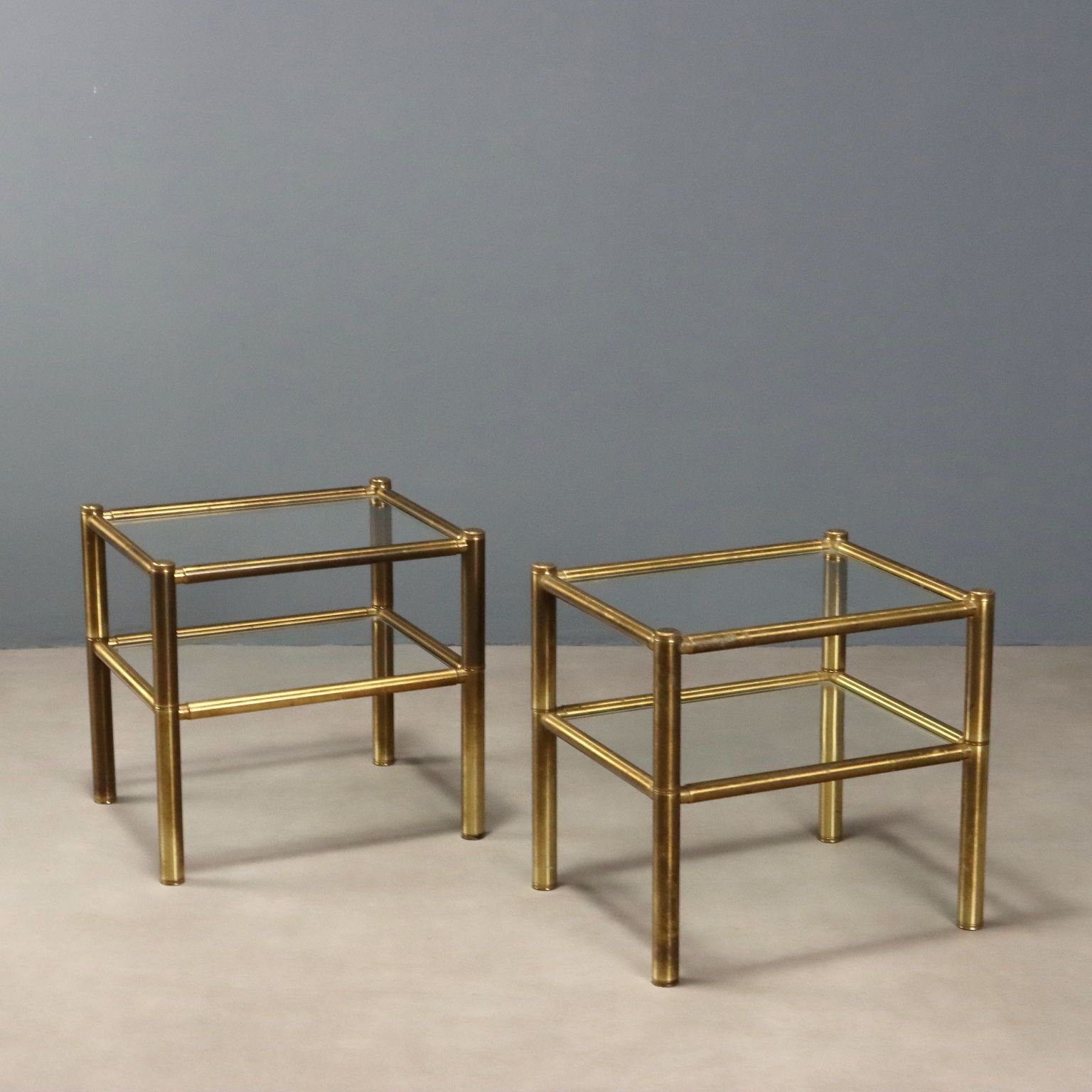 Vintage Coffee Tables Brass Double Top Design Italy 1970s
