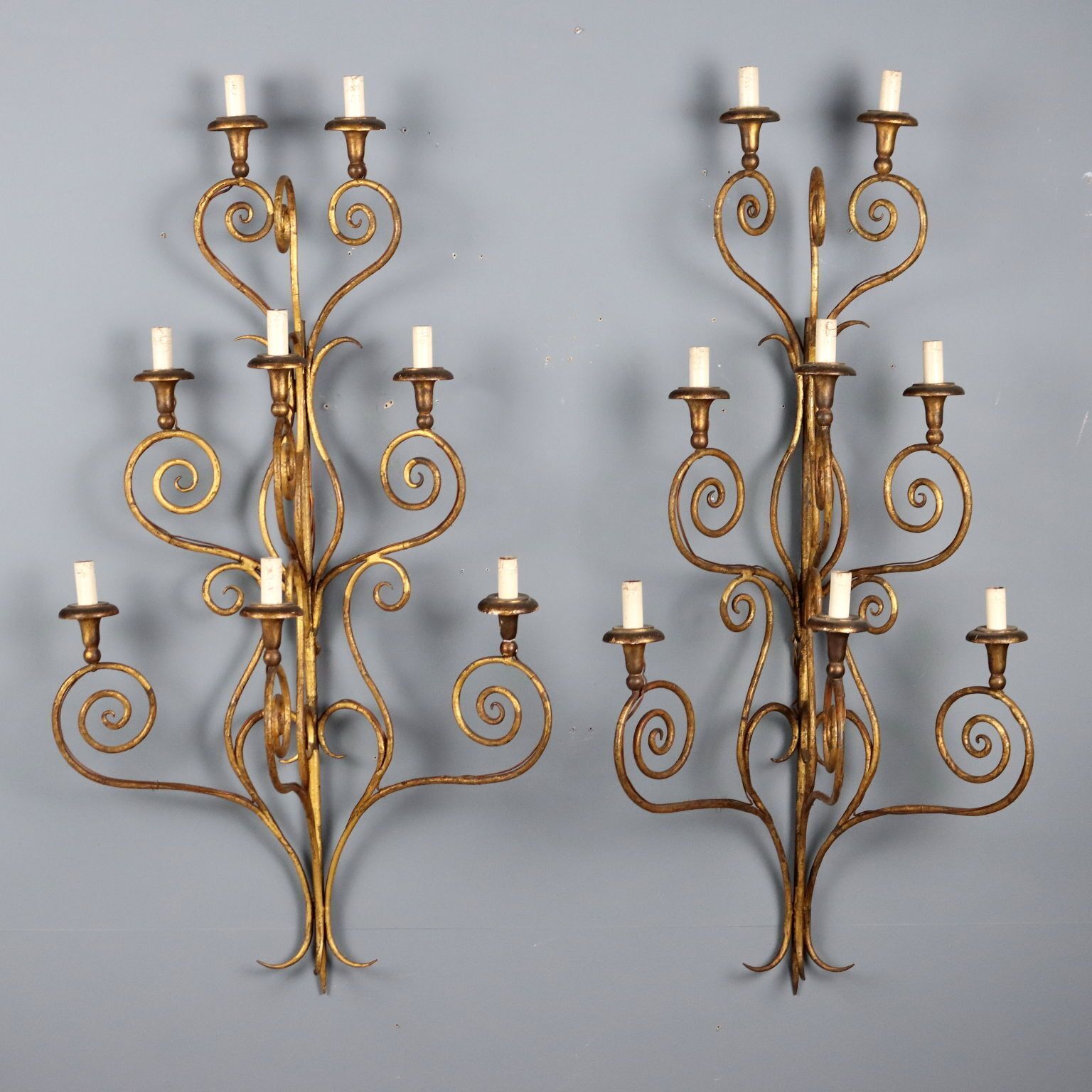 Antique Wall Lamps Gilded Iron 8 Lights Italy XX Century