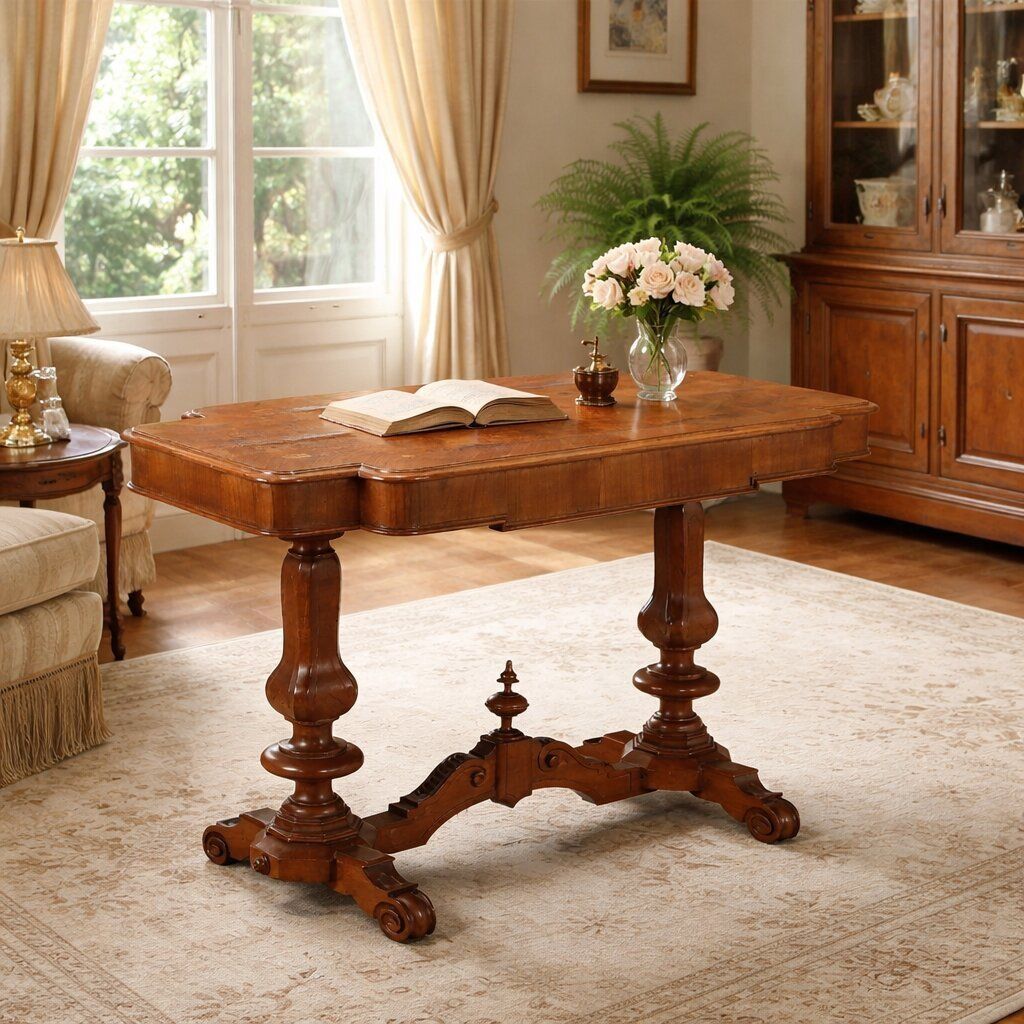 Small Antique Table Umbertino Walnut Italy XIX Century photo furniture