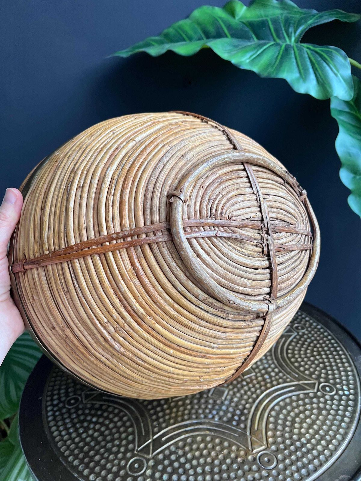 Vintage 1960s Pencil Reed And Brass Basket, Gabriella Crespi Style Decor photo buy