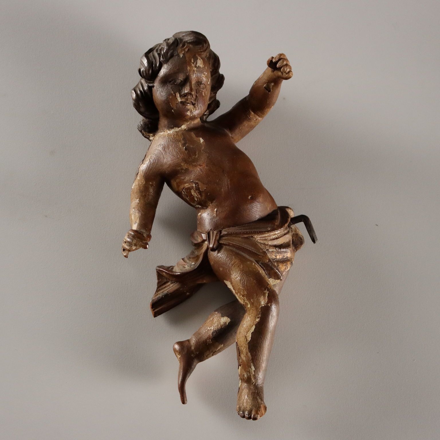 Antique Cherubs Lacquered Gilded Carved Wood Italy XVIII Century photo for sale