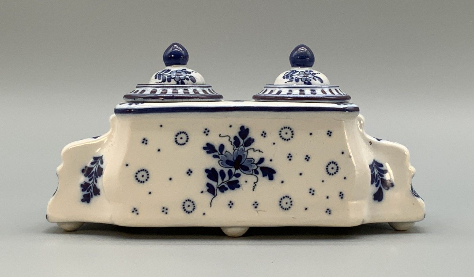 photo furniture Dutch Delft Desktop Inkwell Stand Blue And White Faience Late 19th Century