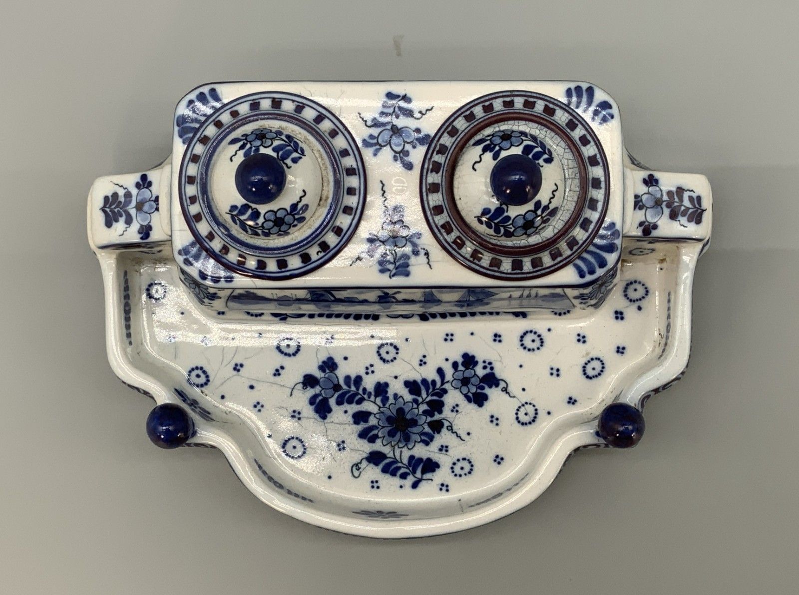 Home Decor Dutch Delft Desktop Inkwell Stand Blue And White Faience Late 19th Century photo