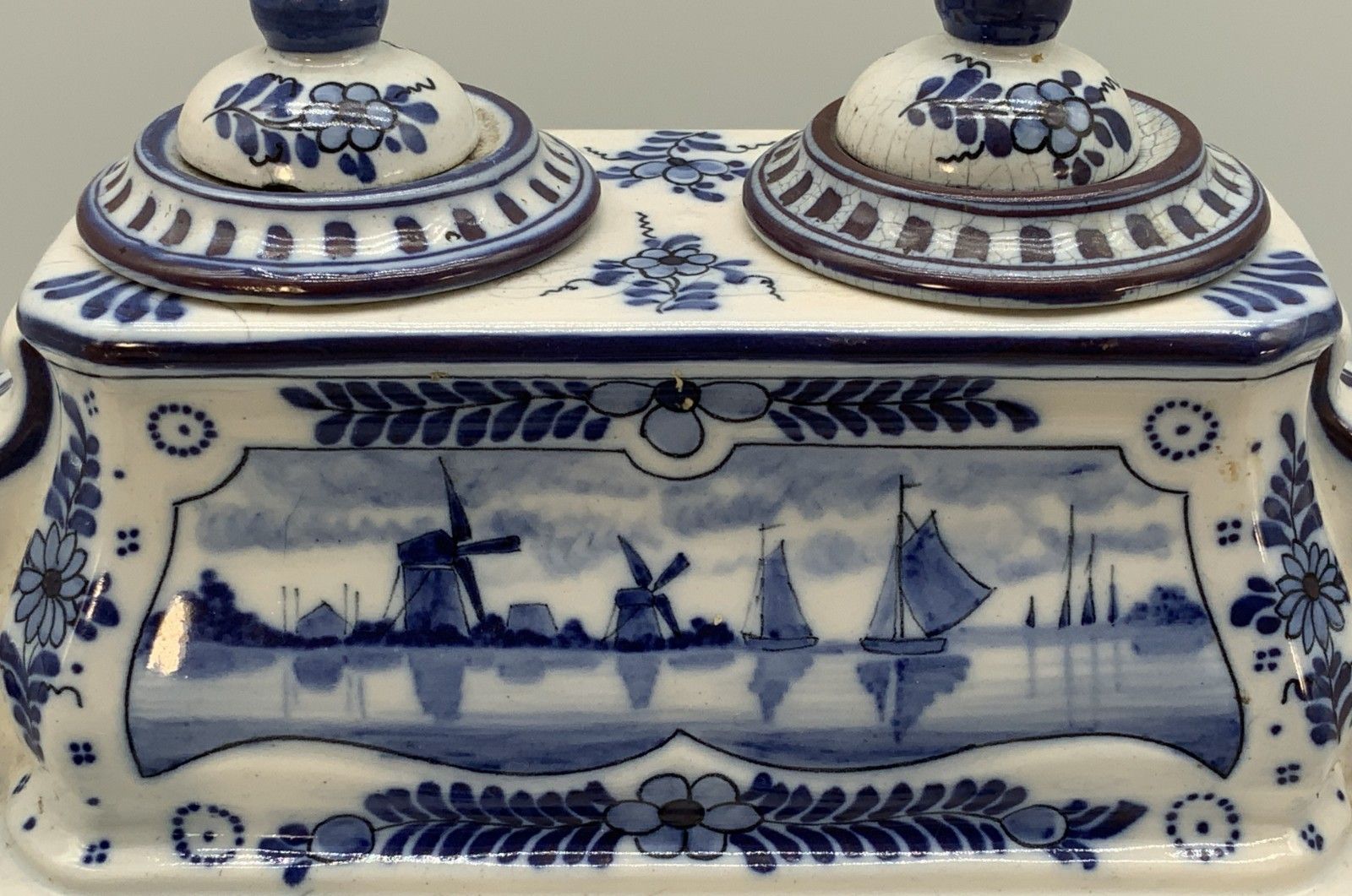 photo vinterior Dutch Delft Desktop Inkwell Stand Blue And White Faience Late 19th Century