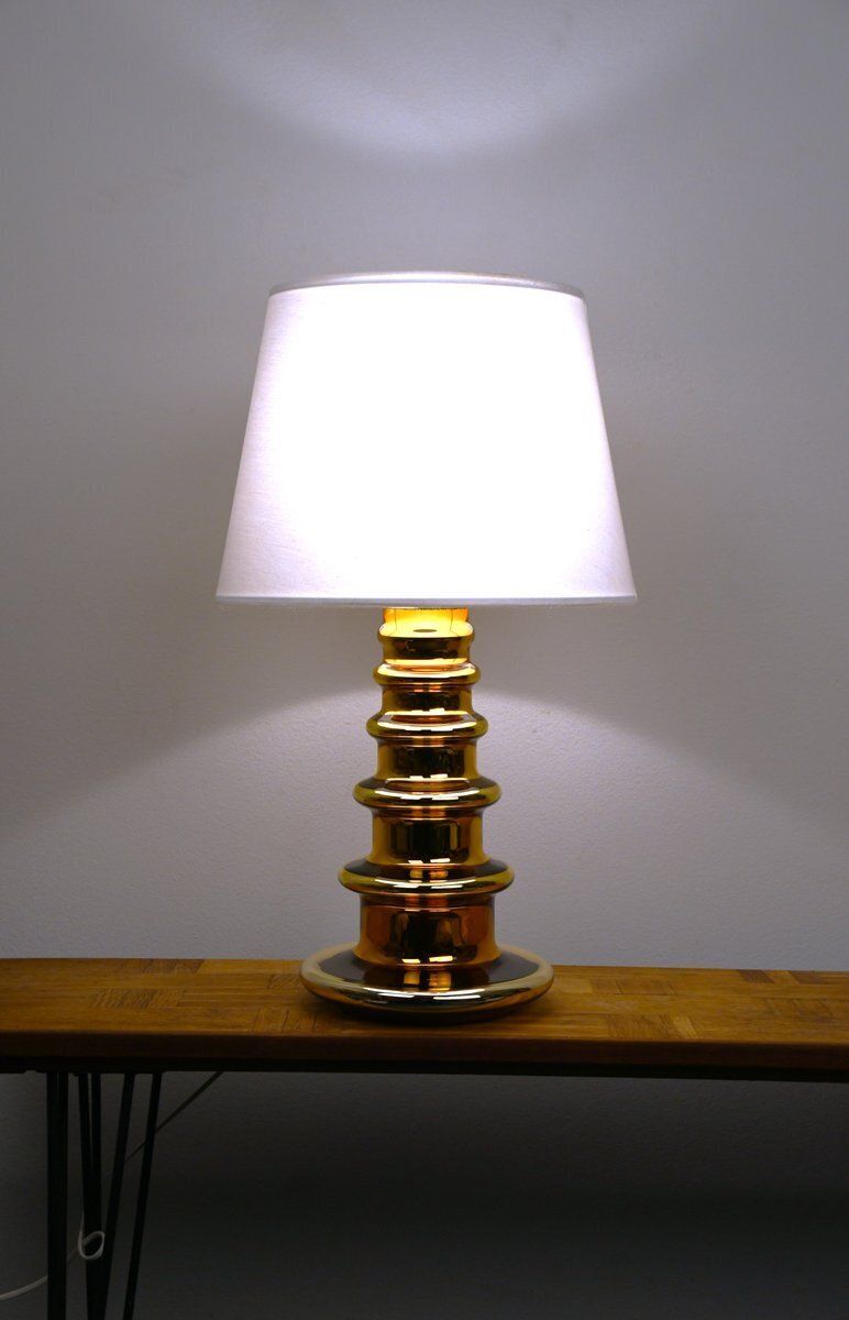 Large Mercury Golden Glass Table Lamp By Gustaf Leek For Orrefors, 1960s photo 1956.0