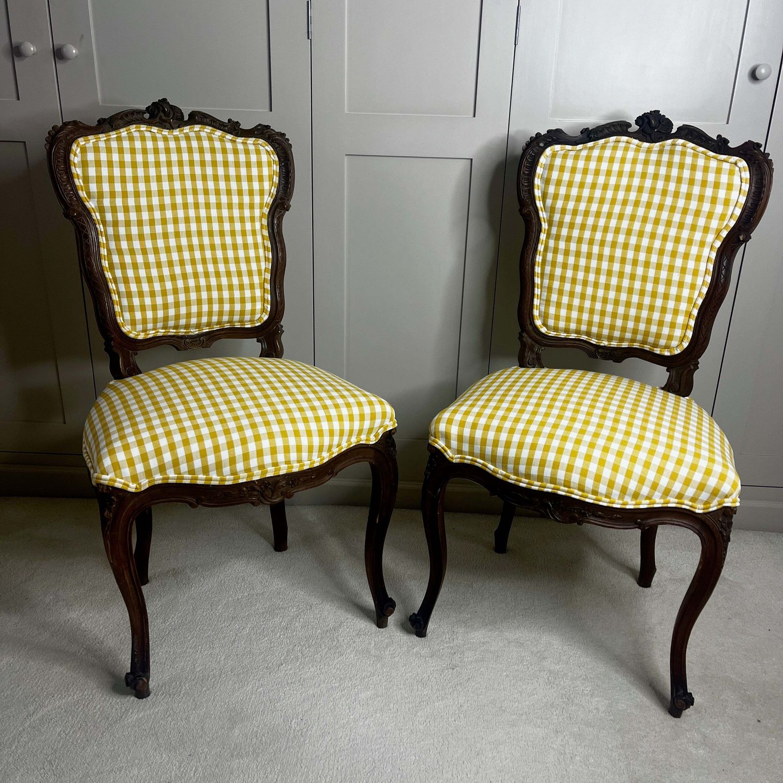 Pair Of Antique French Carved Wooden Salon Chairs