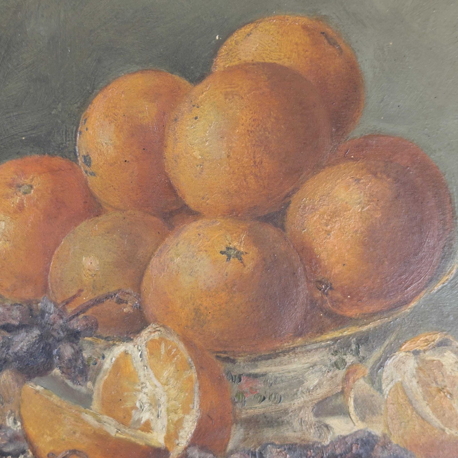 Antique 1910 Oil Painting Still Life, Dark Moody Fruit And Wine Art On Board, Signed A. Verheughe, Unframed Rustic Kitchen Decor photo vintage