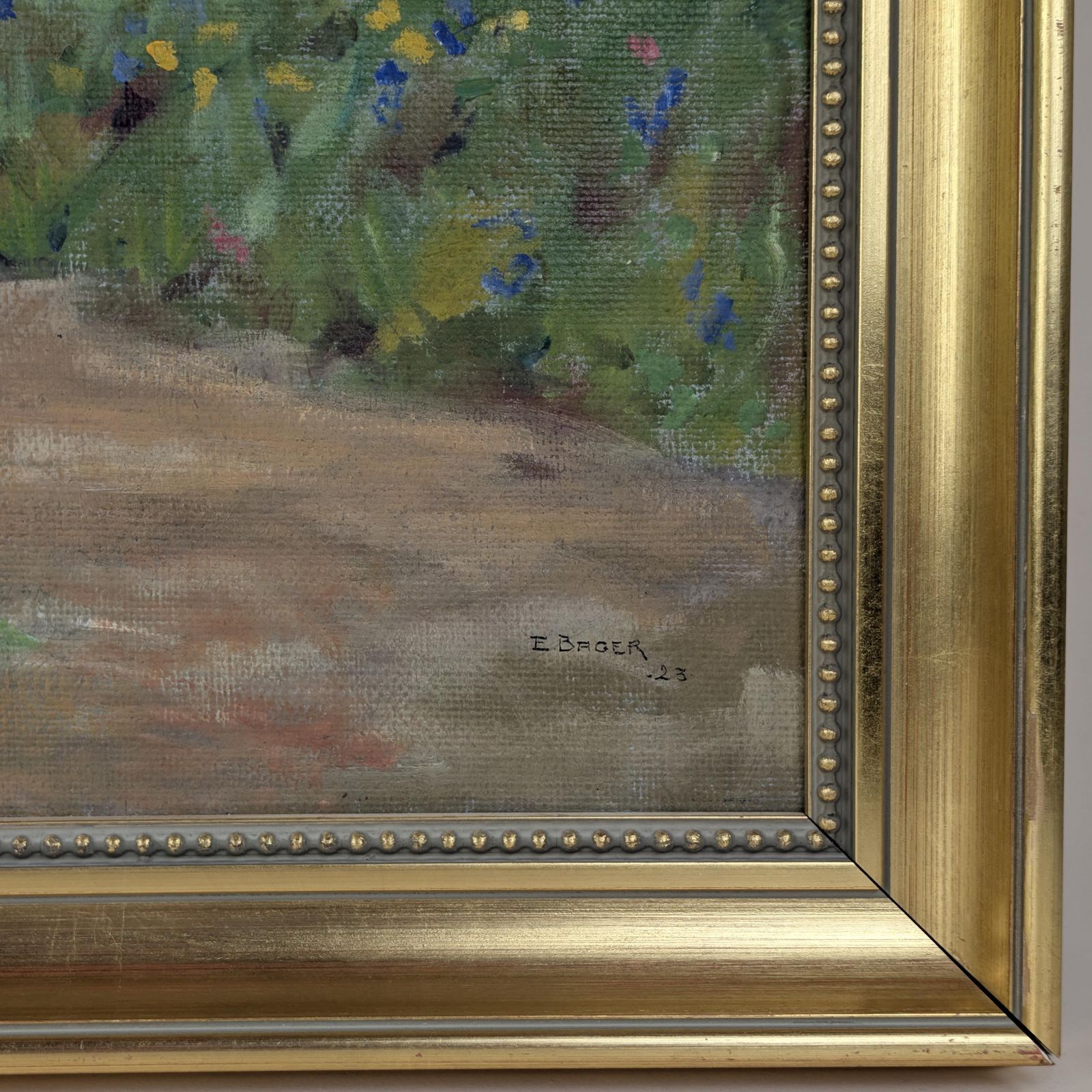 Einar Bager Oil Painting, Swedish Art 1923, Framed Antique Garden Scene, Red Poppies Canvas, Early 20th Century Signed Artwork photo 578.0