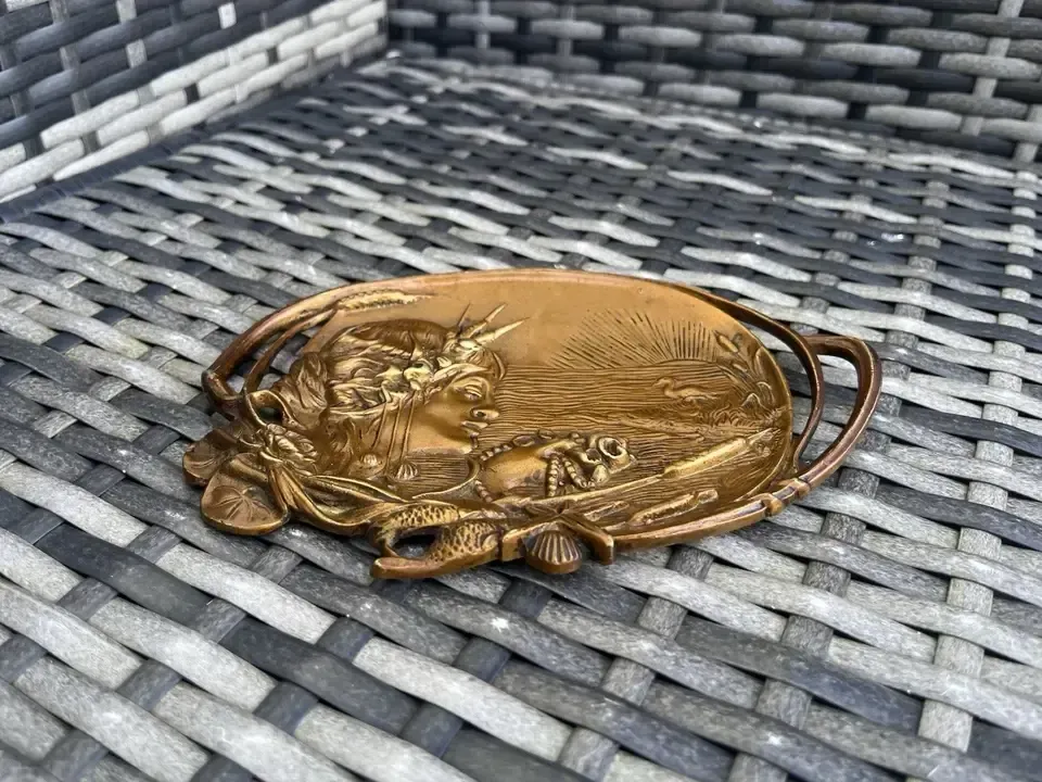 Antique French Art Nouveau Sea Nymph Shells Gilt Bronze Trinket Dish Card Tray photo furniture