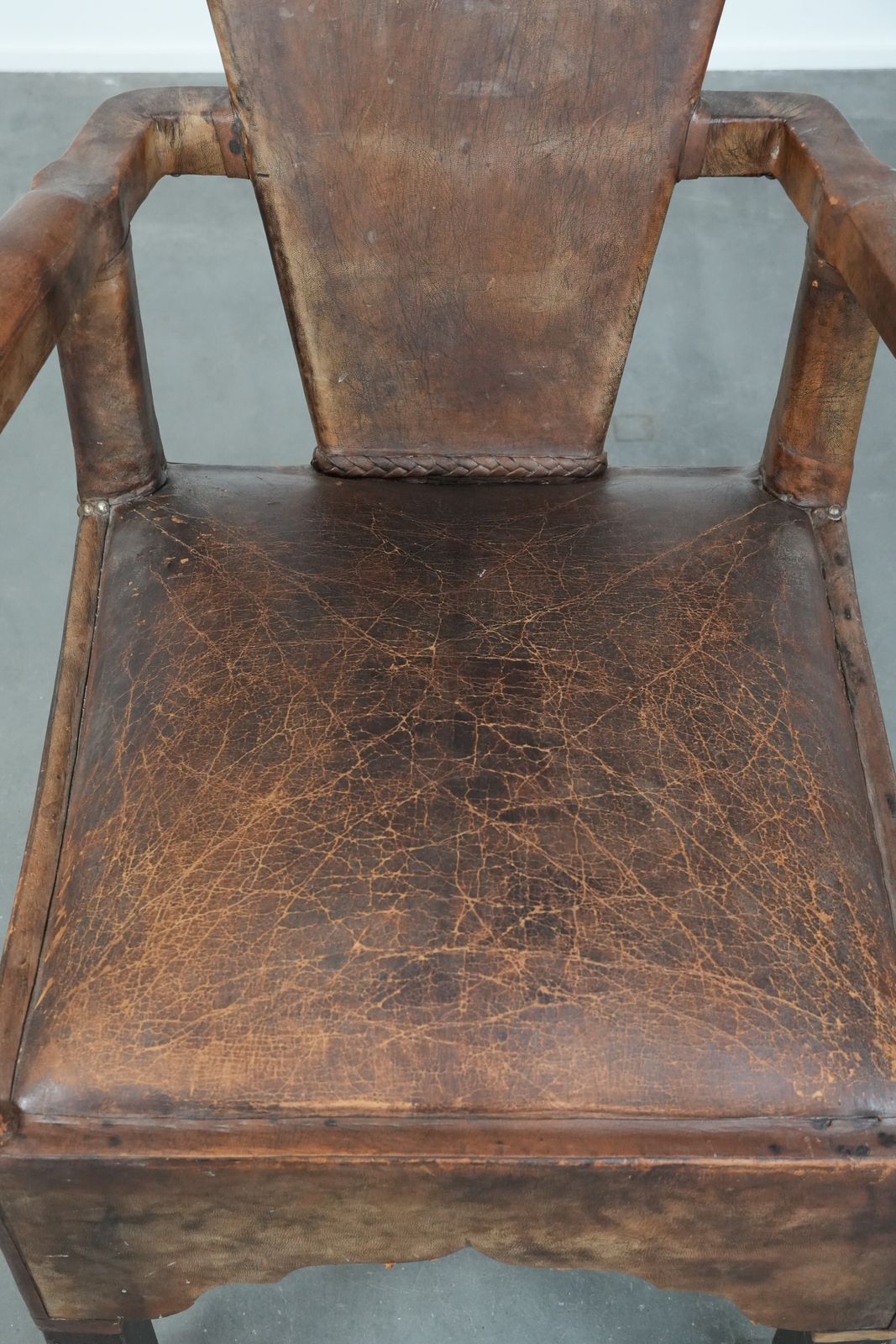 Unique Antique Sheep Leather Chair / Armchair With A Special North African Design photo vinterior