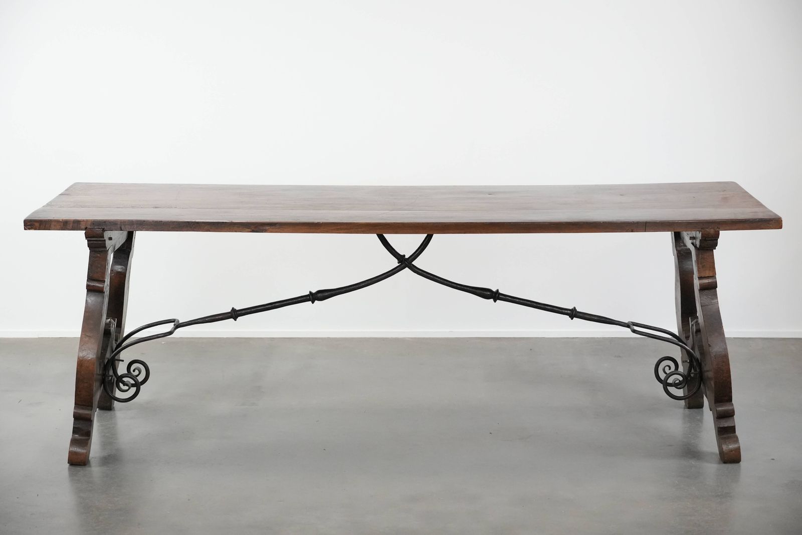 Antique 18th Century Spanish Dining Table With A Wrought Iron Base In A Unique Large Size photo furniture