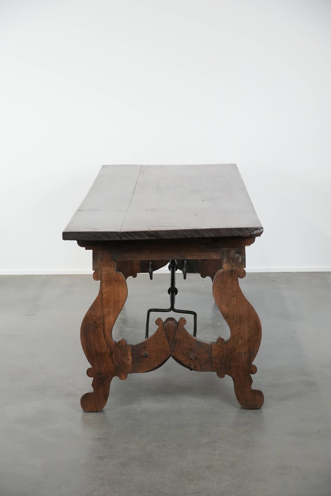 Antique 18th Century Spanish Dining Table With A Wrought Iron Base In A Unique Large Size photo vinterior