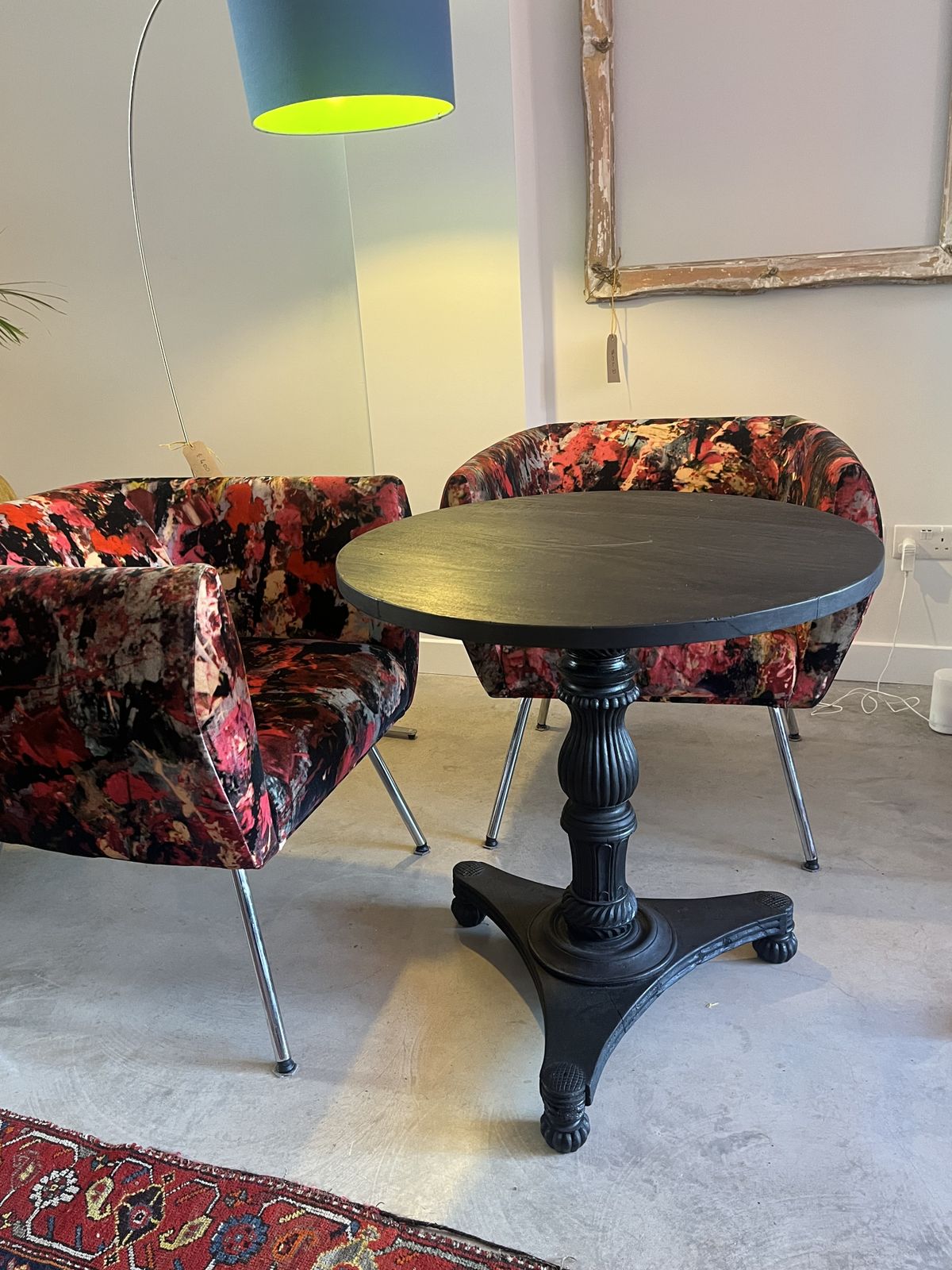 Mid Century Club Chair Reupholstered In Velvet Print By Artist Bogdan Mihai Radui photo vinterior