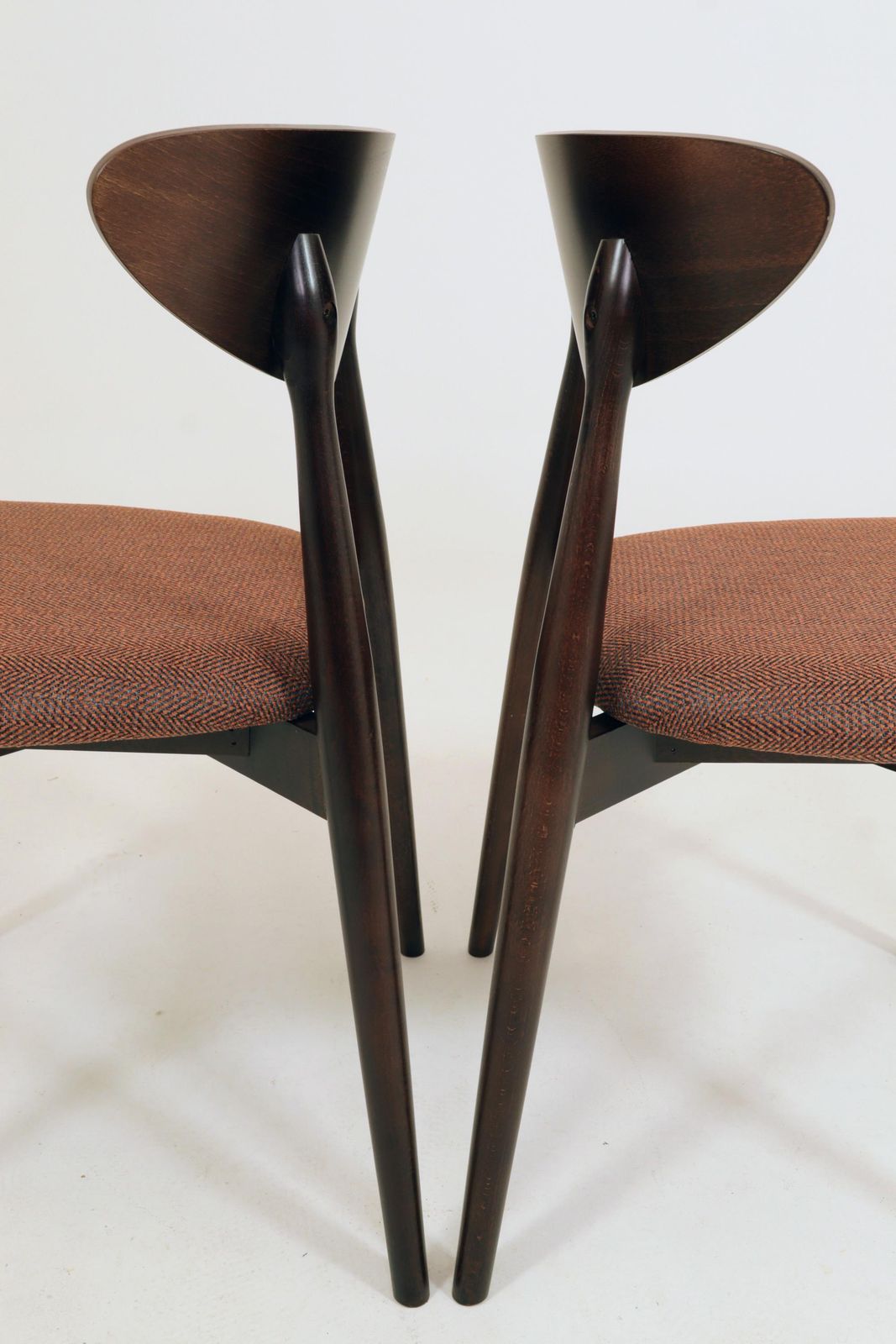 Set Of 4 Modern Beech Wood Dining Chair, Herringbone Terracota Fabric photo vinterior