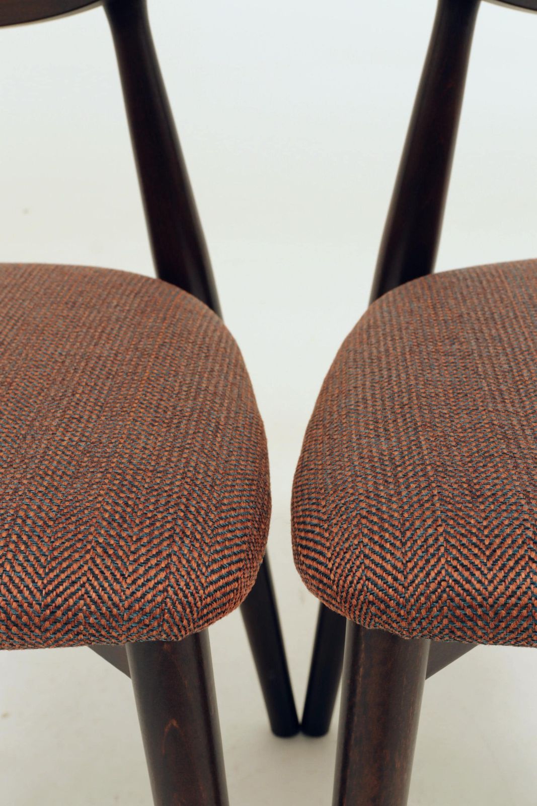 Set Of 4 Modern Beech Wood Dining Chair, Herringbone Terracota Fabric photo vintage